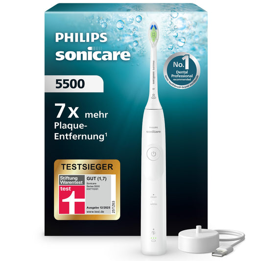 Philips Sonicare 5500 electric toothbrush, sonic toothbrush with 1 intensity level, pressure control, EasyStart, SmarTimer, and BrushPacer, White, model HX7110/01 [New Technology]