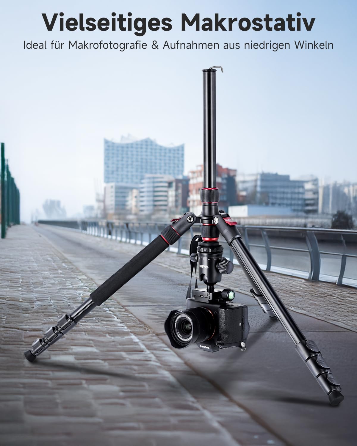 Rollei Compact Traveler No. 2 tripod black, 180cm tripod camera 360° ball head compact aluminum travel tripod with monopod function tripod for DSLR camera photo tripod with mobile phone holder - 23150