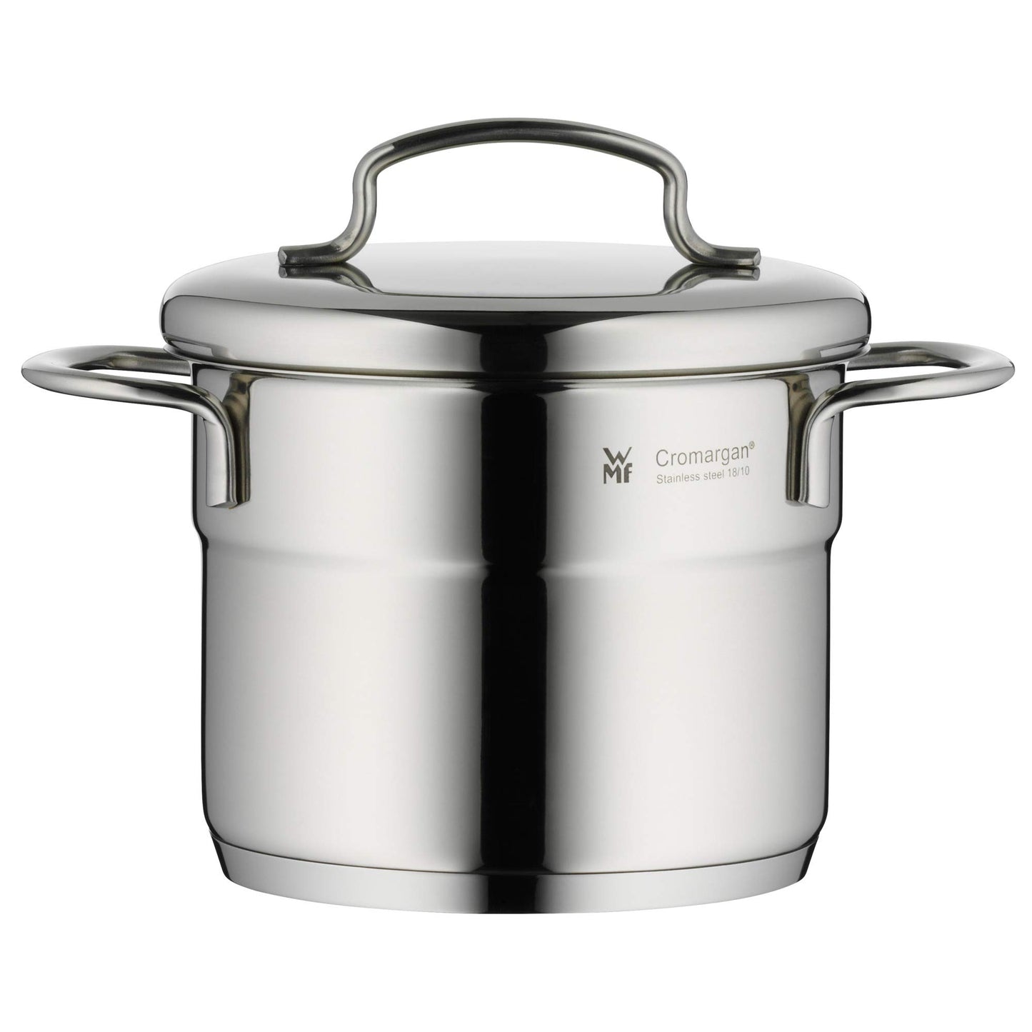 WMF mini cooking pot small 12cm, metal lid, meat pot induction 1l, Cromargan stainless steel, stackable, for small portions, single households - 0712776040