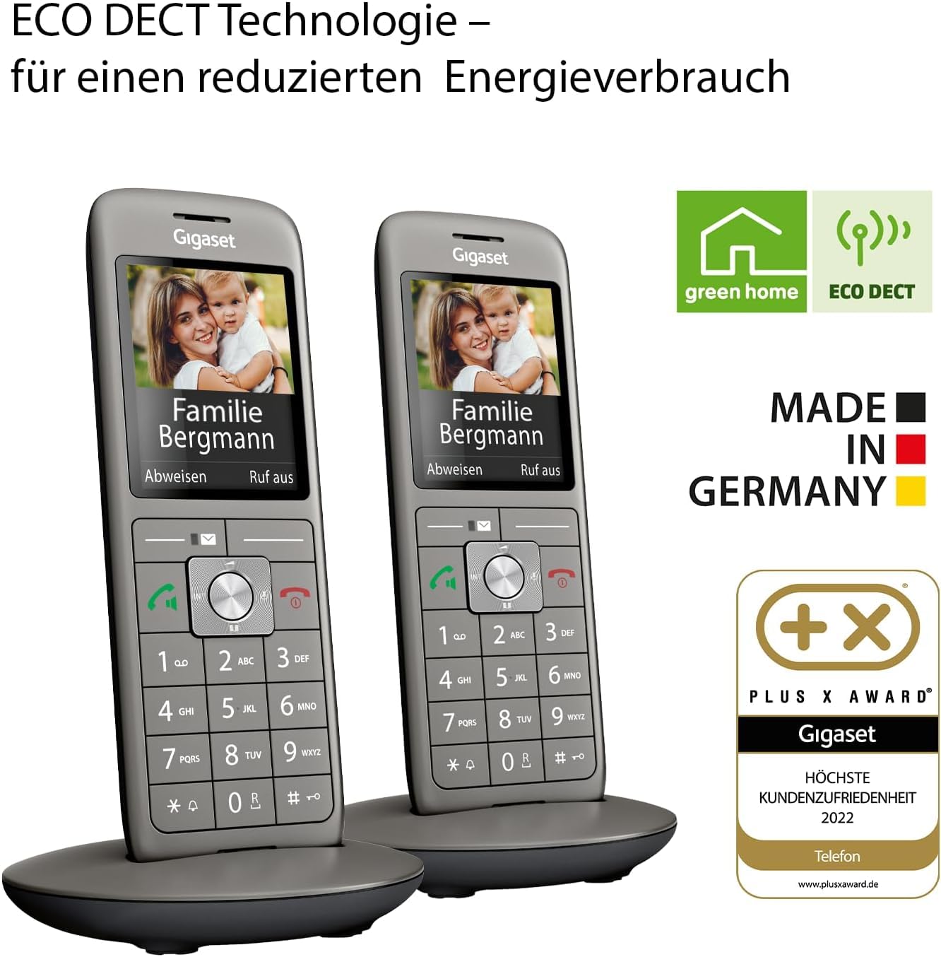 Gigaset CL660HX DUO - 2 design DECT handset with charging cradle - Fritzbox compatible - high-quality cordless telephone for router and DECT base, anthracite metallic [German version][Without base] - L36852-H2862-B101