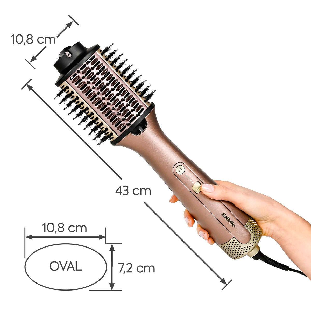 BaByliss Air Power Volume – 2-in-1 Round Brush Hair Dryer and Air Styler, Gold - AS95E
