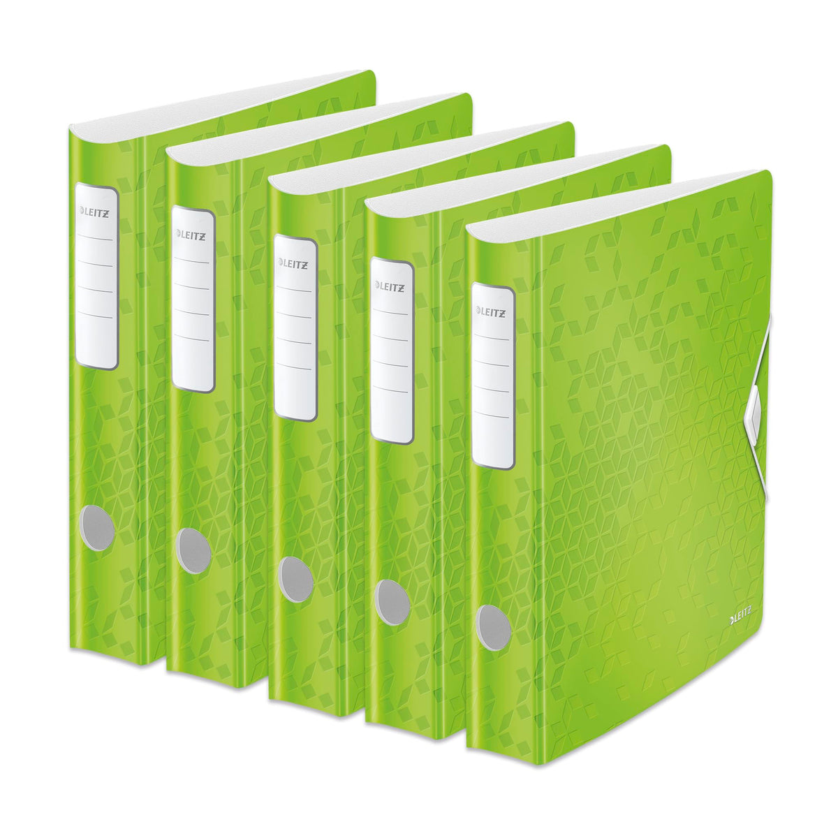 Leitz quality folder 180° Active WOW, pack of 5, A4, narrow, rounded spine, 6.5 cm wide, elastic band closure, light polyfoam, plastic folder, WOW series, green, 11070054 - 11070054-5