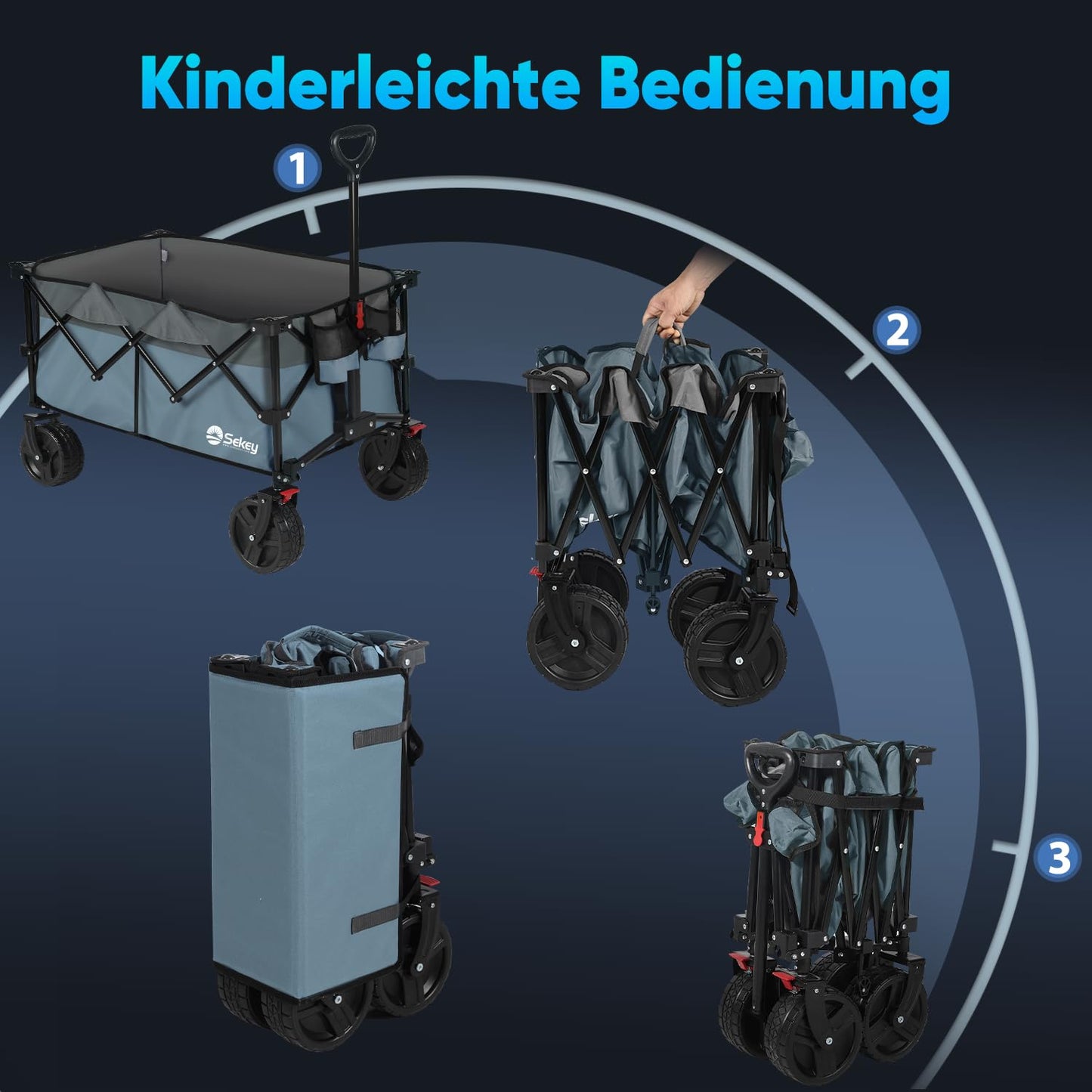 Sekey XXL Plus handcart foldable with brakes 200L 200KG load capacity, extra wide tires all terrain handcart, patented foldable from four directions, - FW39