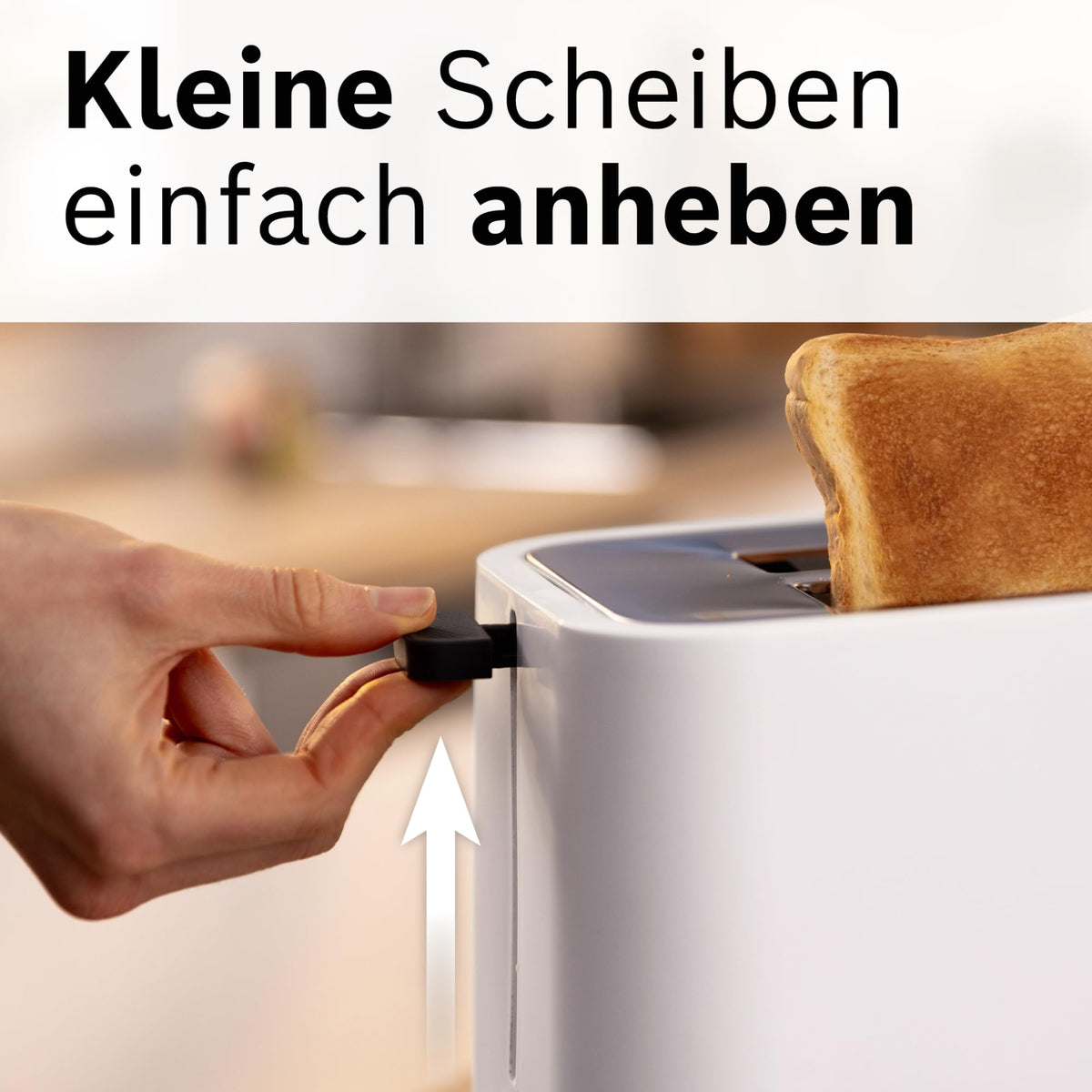 Bosch Compact Toaster MyMoment TAT3M121, removable foldable bun warmer, with defrost function, automatic shut-off, lift function, bread centering, ideal for 2 slices, 800 Watts, Matte White