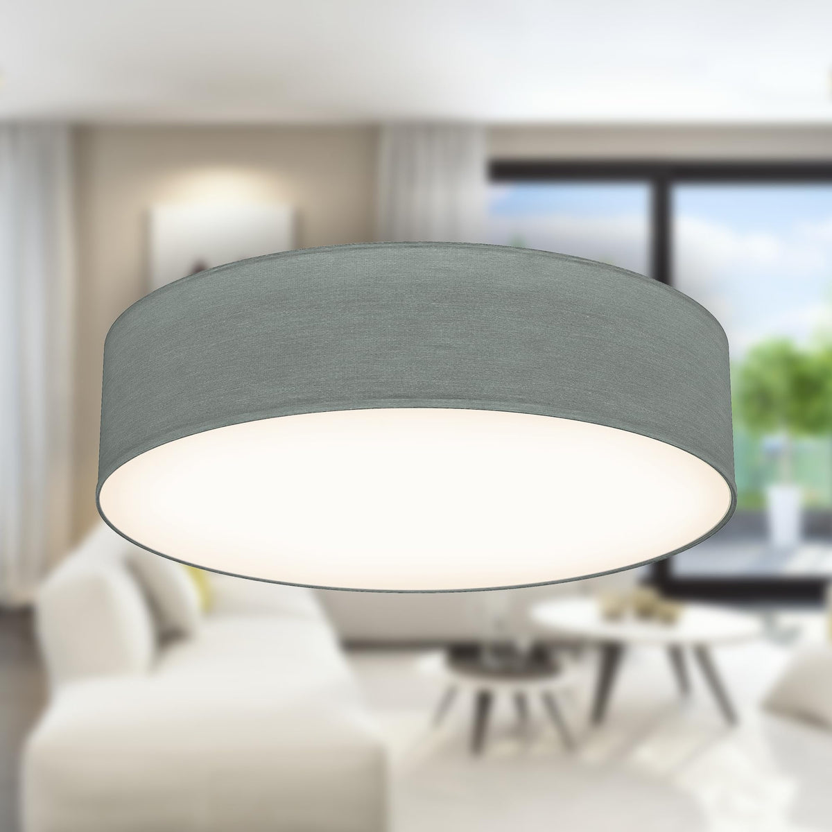 B.K.Licht - Ceiling lamp with fabric lampshade, E27 socket, max. 40 watts, ceiling light, lamp, living room lamp, bedroom lamp, kitchen lamp, ceiling lighting, 38x10 cm, gray - BKL1219
