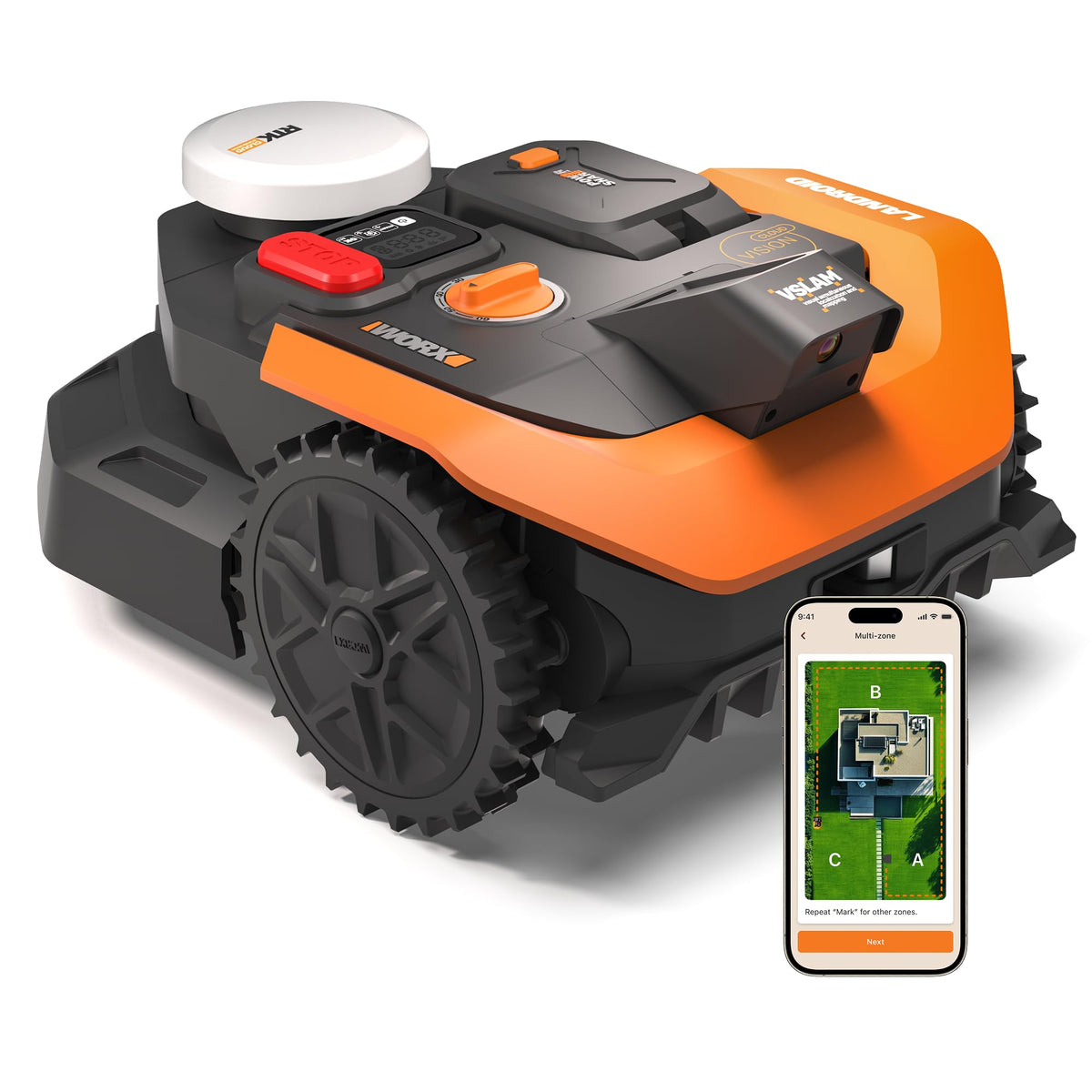 Worx Vision Cloud WR305E, robot de tăiere 2WD fără cablu de limitare, 500 m²