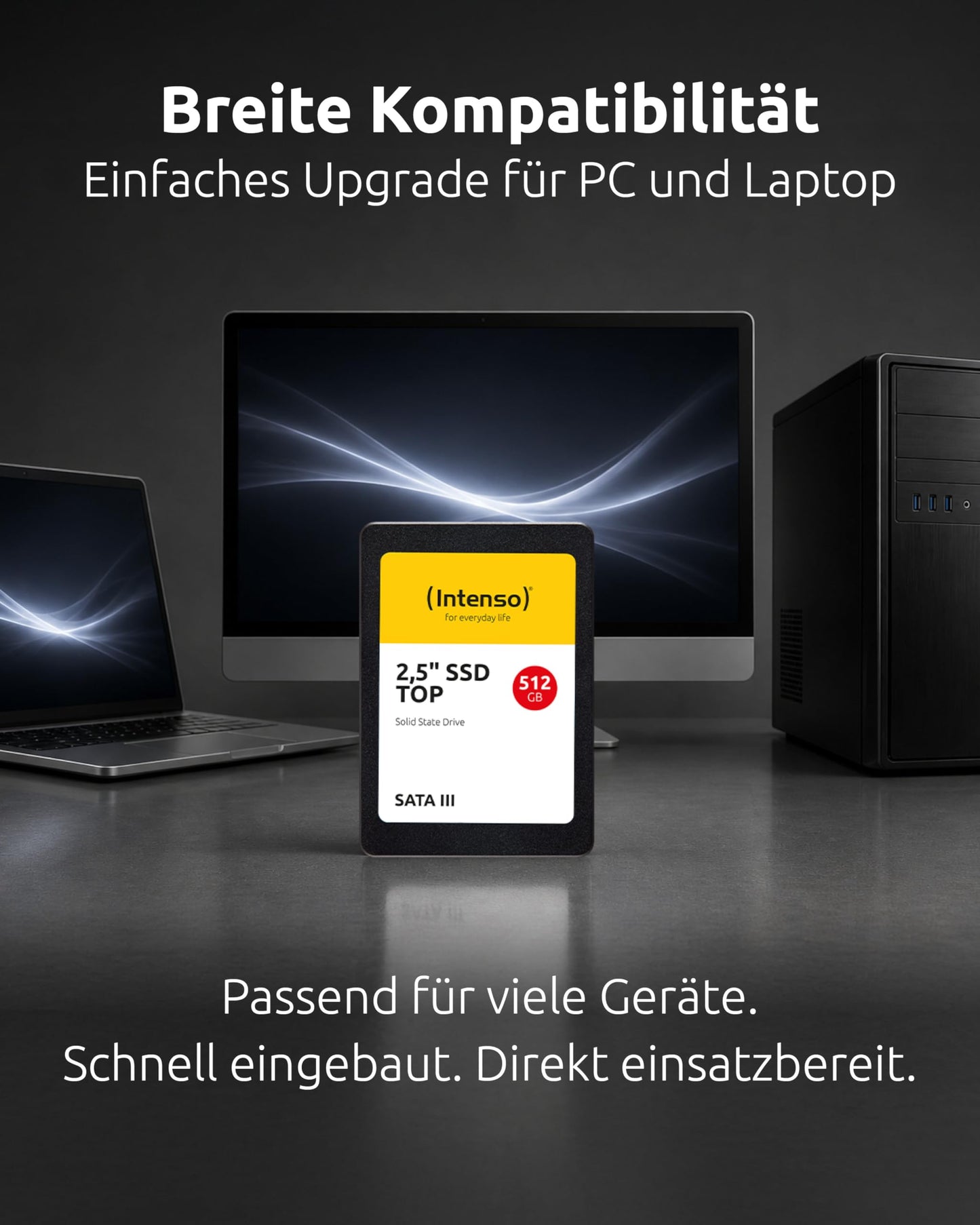Intenso Internal 2.5" SSD SATA III Top, 512 GB, 550 MB/seconds, Black - 3812450