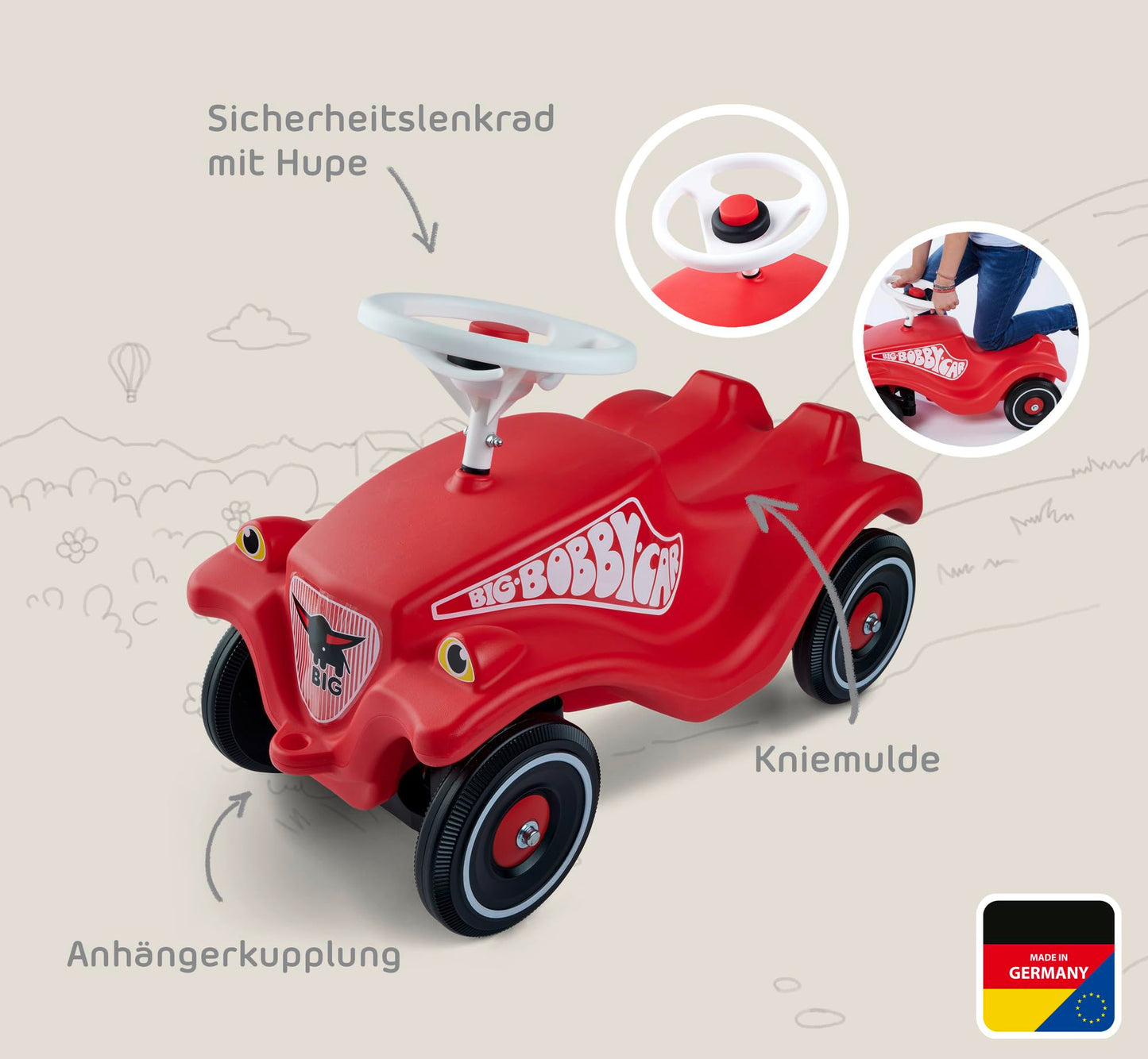 BIG-Bobby-Car Classic - children's vehicle for boys and girls, classic ride-on vehicle with a load capacity of up to 50 kg, for children aged 1 year and over, red - 800001303