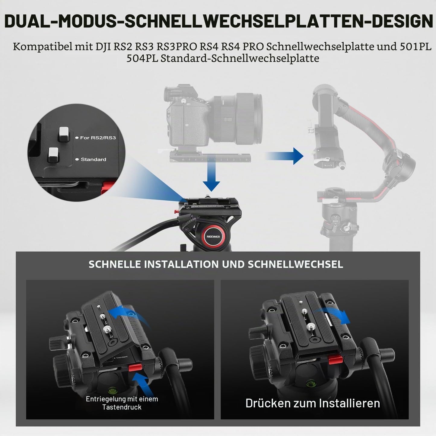 NEEWER 76" Video Camera Tripod with Fluid Head, Aluminum Heavy Duty Tripod Stand, Dual Mode QR Plate for DSLR Cameras Camcorders, Max Load 17.6lb, LL27