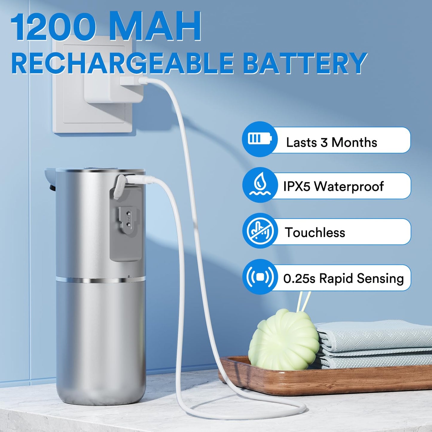 Soap dispenser automatic with digital display, 380 ml electric soap dispenser with sensor, wall mounting, contactless, USB rechargeable IPX5 waterproof foam soap dispenser for bathroom, kitchen - P18
