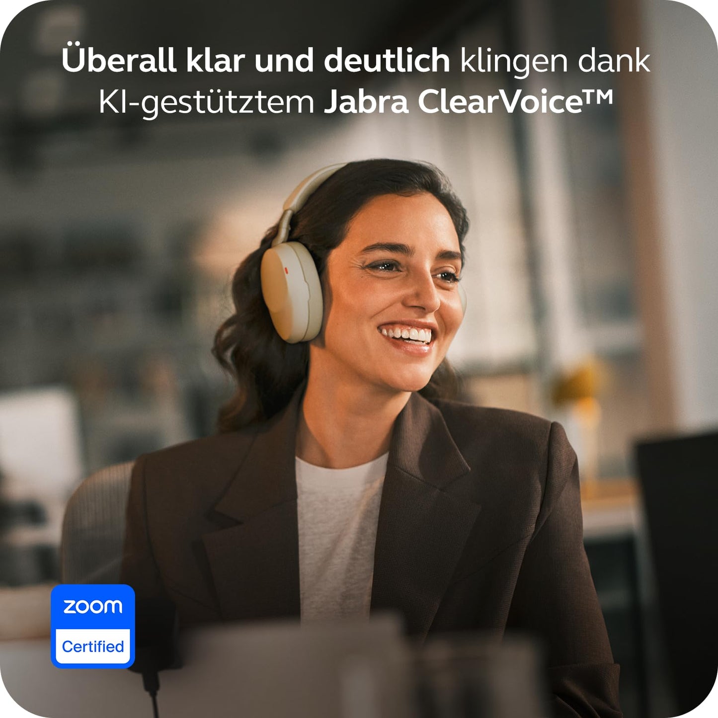 Jabra Evolve3 85 Over-ear Bluetooth headset wireless with microphone for office, USB-C, AI voice call, adaptive active noise cancellation, 25h battery, for meeting apps, warm gray - 38599-989-898