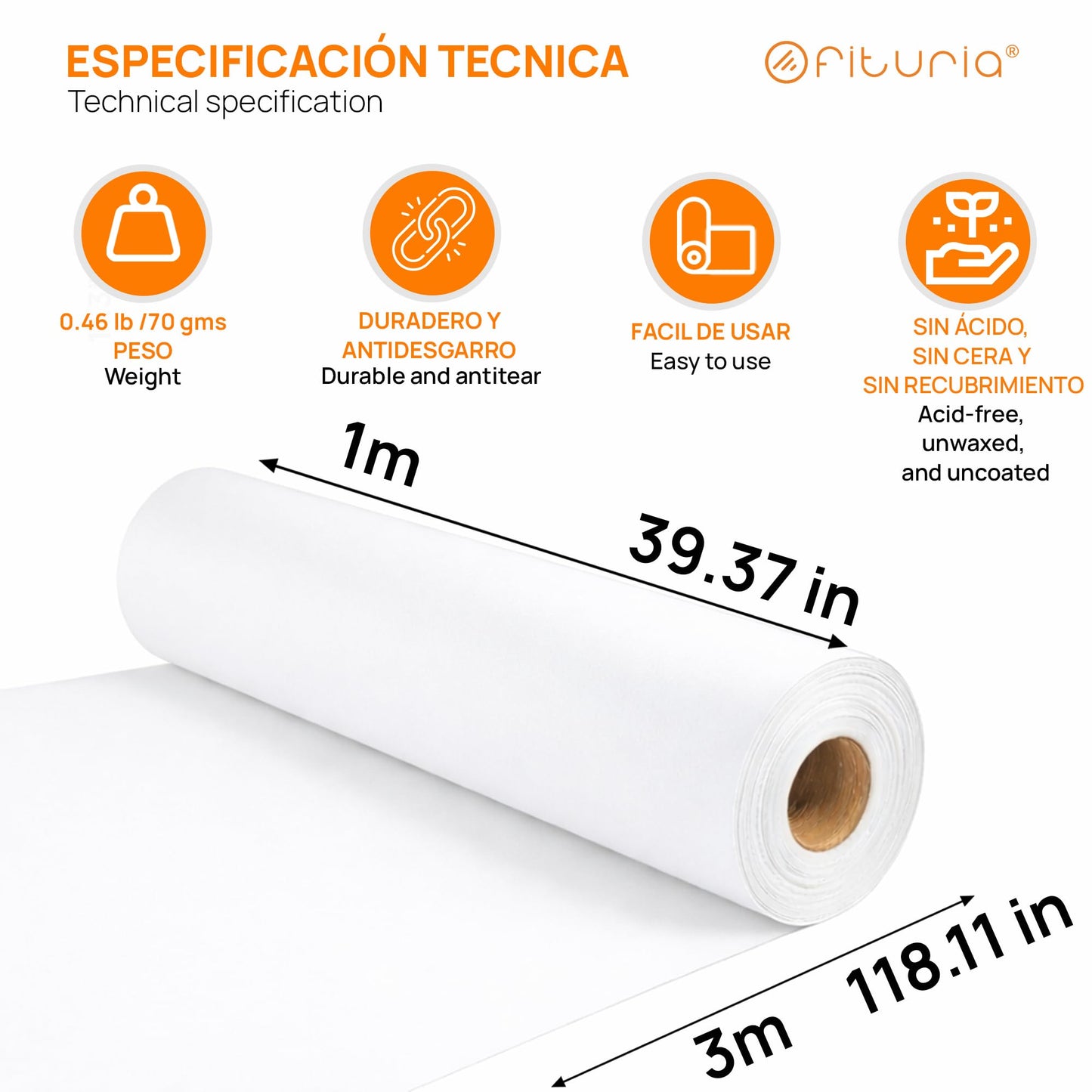 OFITURIA Kraft Paper White - Roll 1 × 3 m - 6 Rolls - Packaging Paper and Wrapping Paper - Craft Paper for DIY, Decoration and Sewing Patterns - Tear-Resistant and Easy to Cut - COM620-parent2