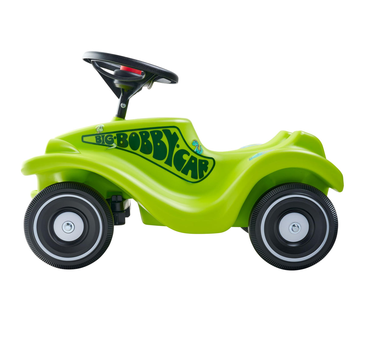 Big Bobby Car Classic Dino - Ride-on car for children from 1 year old in colorful dinosaur design with a black safety steering wheel and horn, suitable for kids from 12 months (up to 50 kg), green with stickers. - 800056143