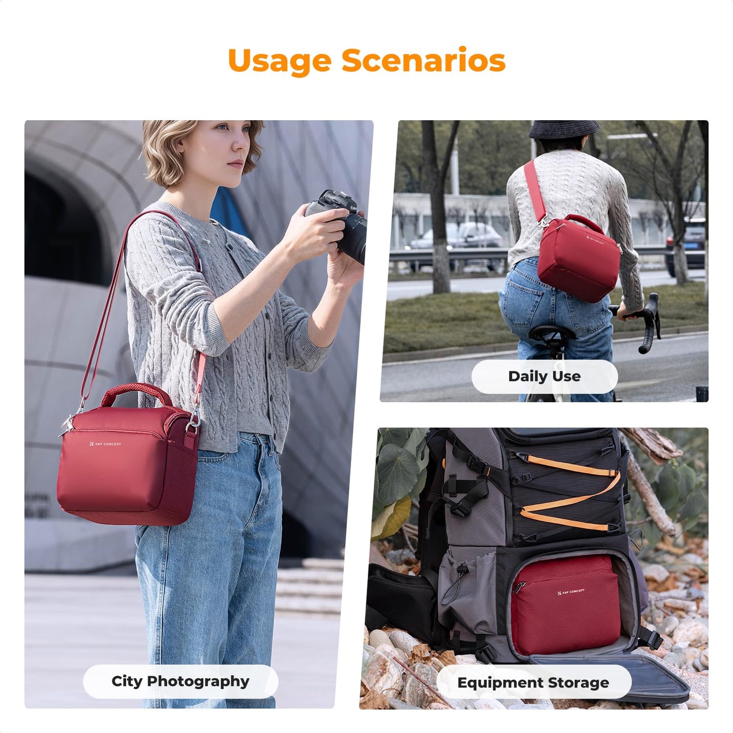 K&F CONCEPT Camera Backpack Camera Bag, SLR Bags Shoulder Bag, Camera Bag Liner Bag, Photo Bag for Photographers Suitable for Daily Use (Red) - KF13.179V9