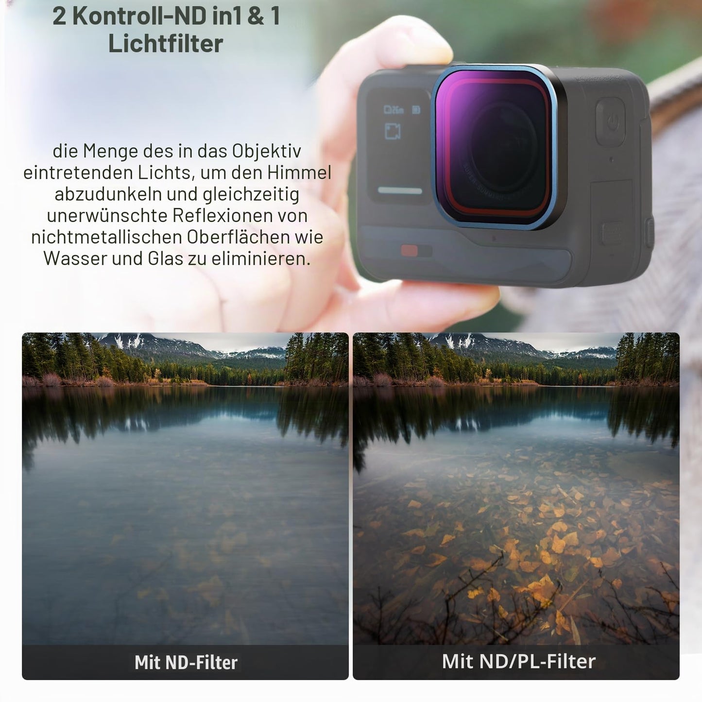 NEEWER ND/PL filter set compatible with Insta360 ACE PRO, pack of 4 ND8/PL ND16/PL ND32/PL ND64/PL action camera accessories, CPL polarization and ND filter 2 in 1, neutral density polarization filter set - 10104841