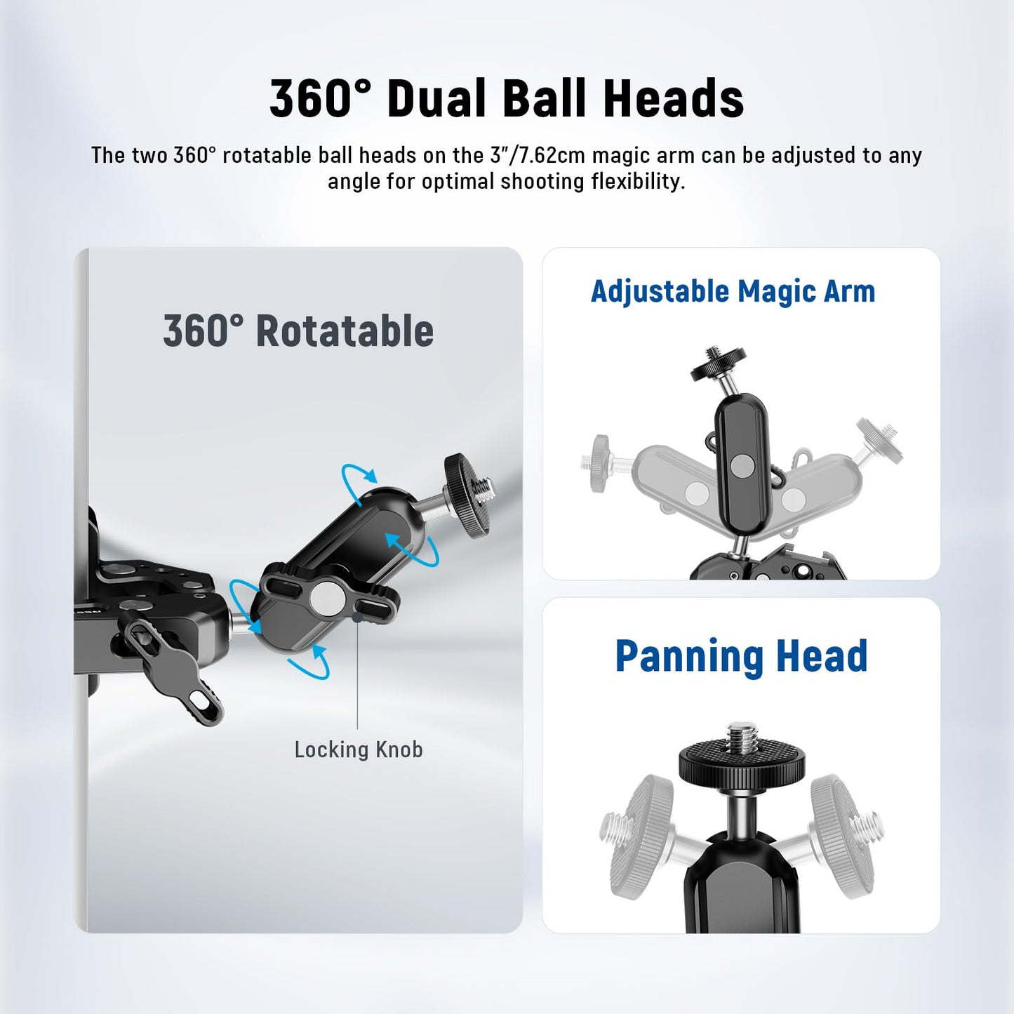 NEEWER Super Clamp with 3" Dual Ball Head Magic Arm, Camera Mobile Phone Holder with 1/4" 3/8" Thread Cold Shoe Mobile Phone Holder, Action Camera Adapter Compatible with GoPro DJI iPhone 16 15 Pro Max ST88 - 10105338