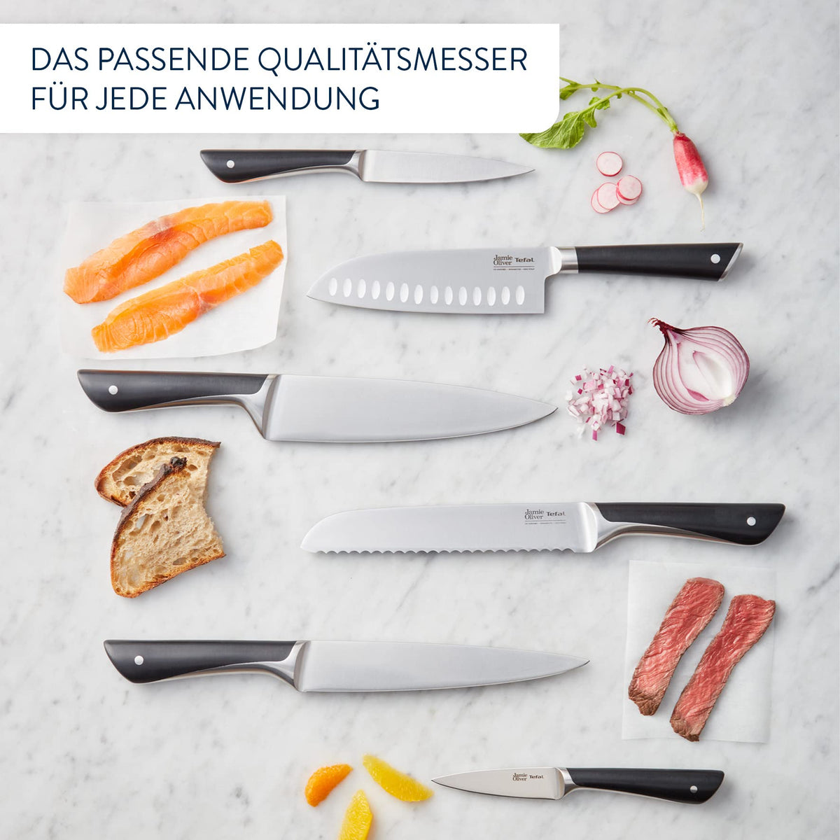 Tefal Jamie Oliver Santokumesser 16,5 cm, putere de tăiere ridicată, design inconfundabil, lame rezistente și durabile, oțel inoxidabil, negru, K2671556 - K2671555