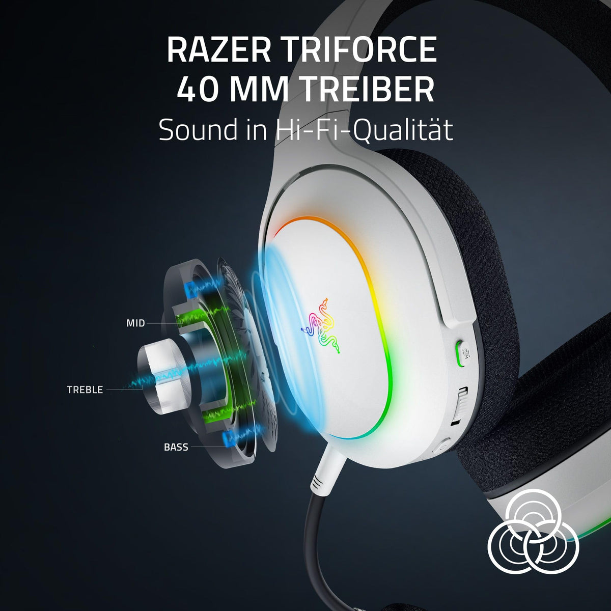 Razer Barracuda X Chroma - căști de gaming wireless pentru multiple platforme cu 6 zone Chroma RGB (SmartSwitch Hyperspeed & Bluetooth, driver de 40mm, microfon cardioid HyperClear detașabil) Alb - RZ04-05220200-R3M1