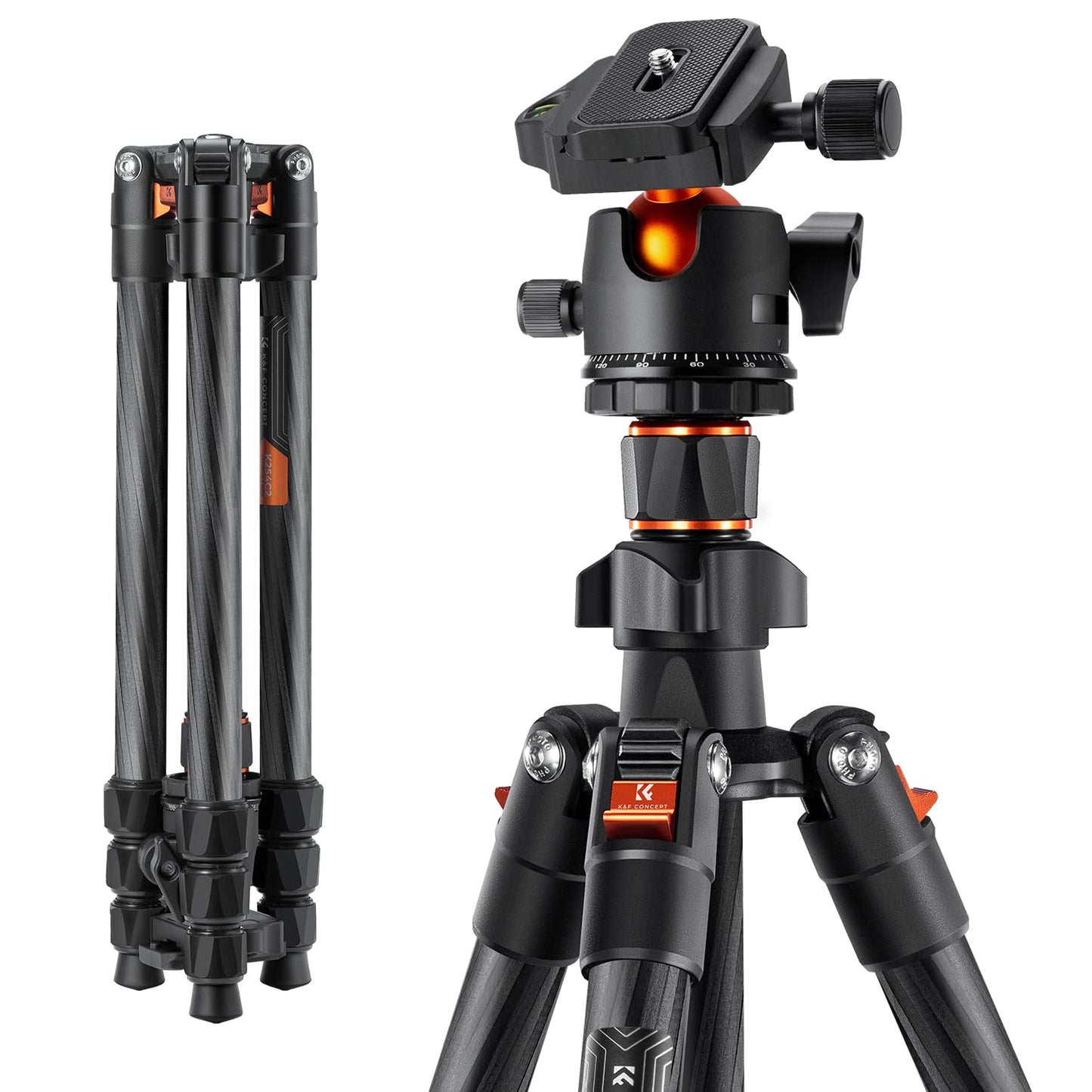 K&F CONCEPT K254C2 camera tripod made of carbon fiber, tripod camera 162cm, travel tripod Arca Swiss compatible, tripod for on the go - O254C2