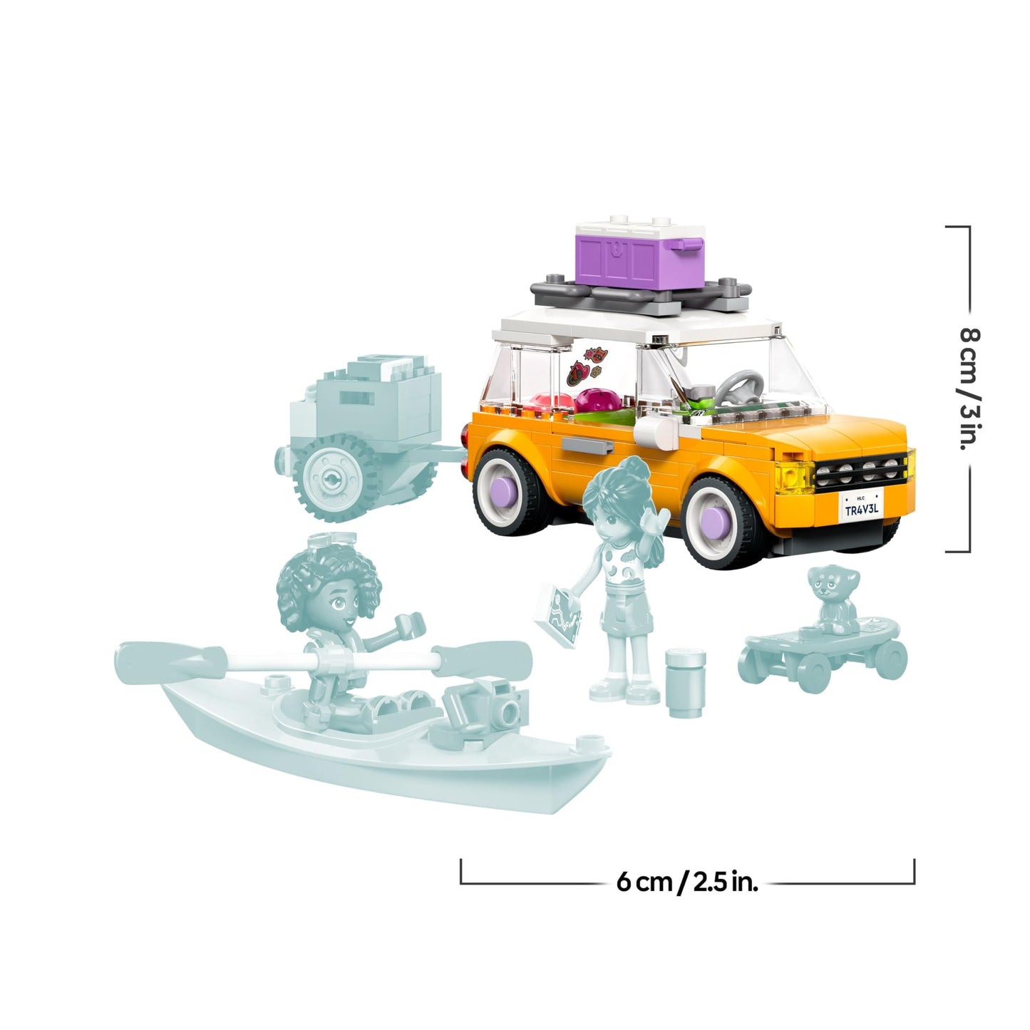 LEGO Friends adventure trip with friends - travel car with trailer - building set with 2 mini dolls, dog figure, kayak & fun accessories - skateboard & roller skates - toy for girls aged 6 and over - 42659