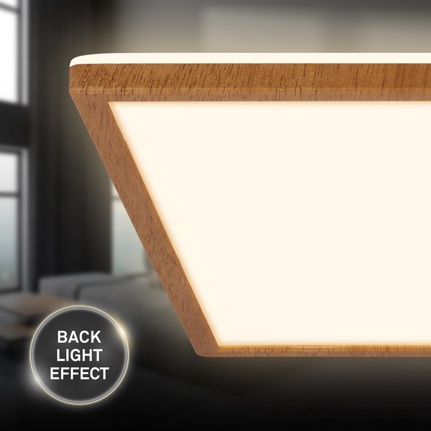 BRILONER - LED ceiling lamp with indirect light, flat, warm white light, lamp, ceiling light, living room lamp, LED panel, kitchen lamp, bedroom lamp, 42x42x3 cm, wood look frame - 7453314