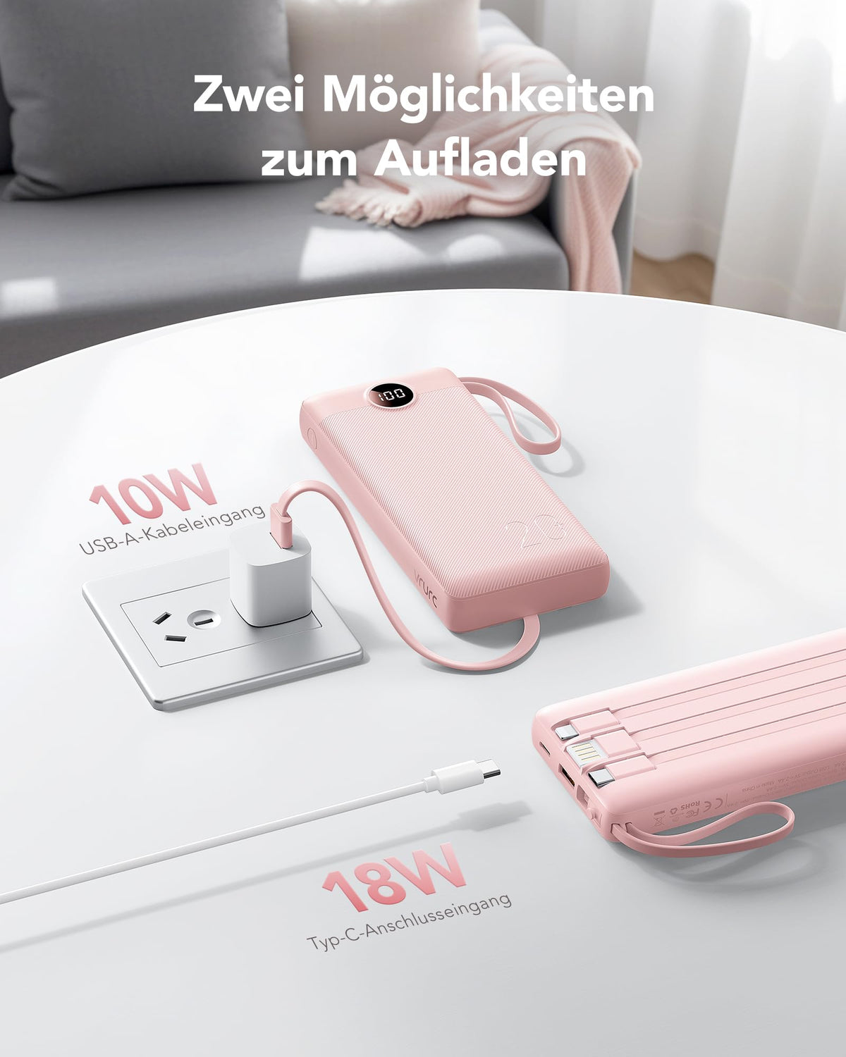 VRURC Power Bank, Powerbank 20000mAh cu 4 cabluri, 22.5W încărcare rapidă - T2047Q