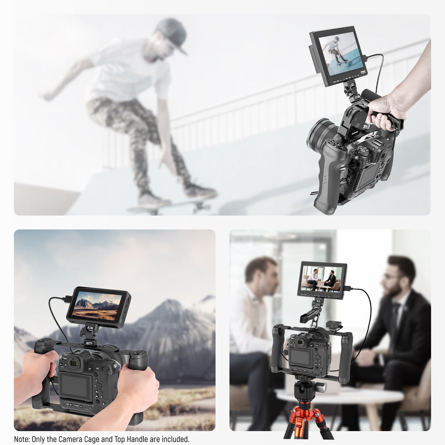 NEEWER Universal Cage Camera Cage and Top Handle with 3/8" ARRI Positioning Pin Set, Video Rig Stabilizer with Arca Base, Two Handles, Compatible with SmallRig Accessories, CA016T