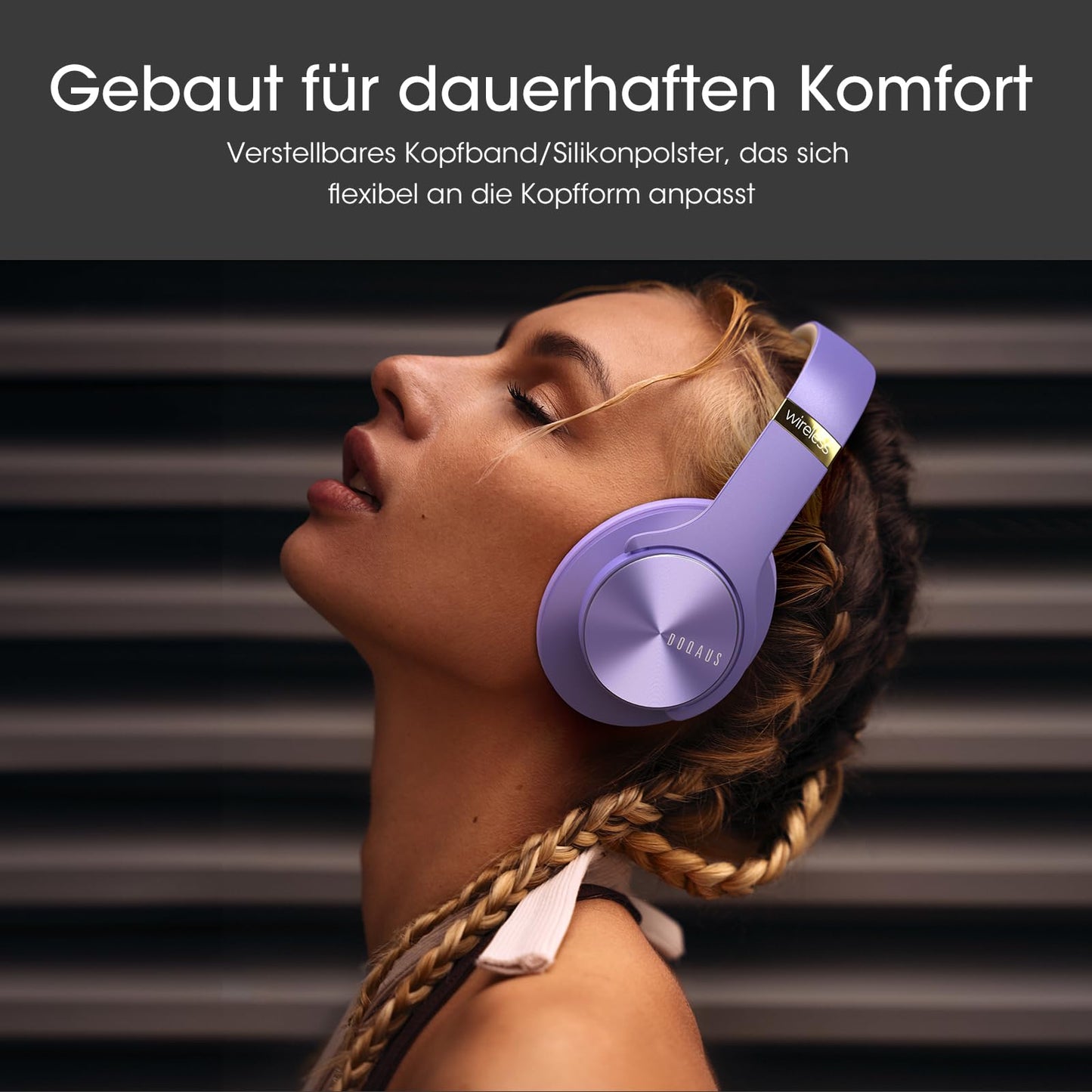 DOQAUS Bluetooth Headphones Over Ear, Up to 90 Hours Wireless Headphones with 3 EQ Modes, HiFi Stereo Foldable Headset with Microphone, Soft Ear Pads for Travel/Office/Cell Phone/PC-Purple - CARE