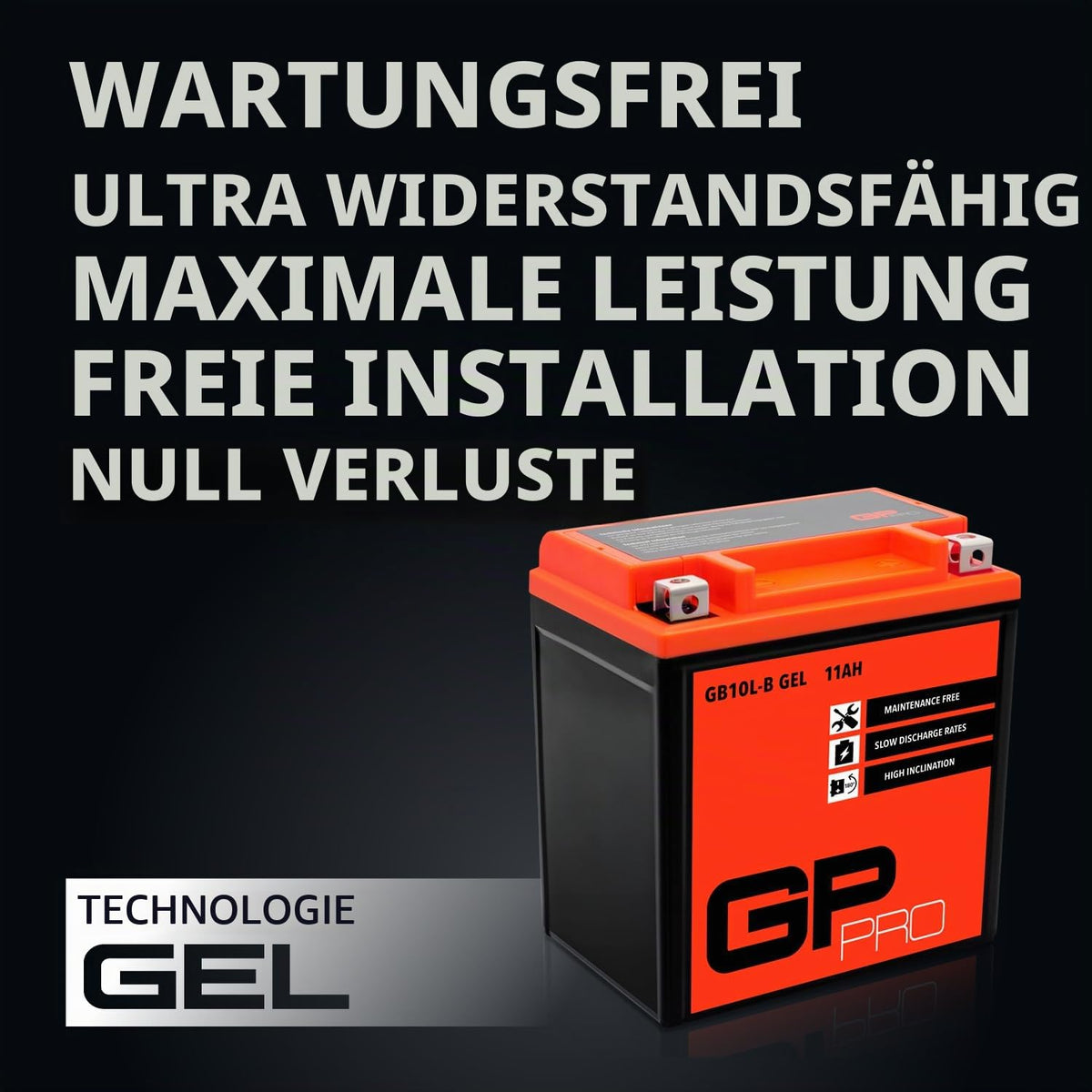 GP-PRO Gel-Batterie GB10L-B 12 V 11 Ah pentru scutere și motociclete - GP-031
