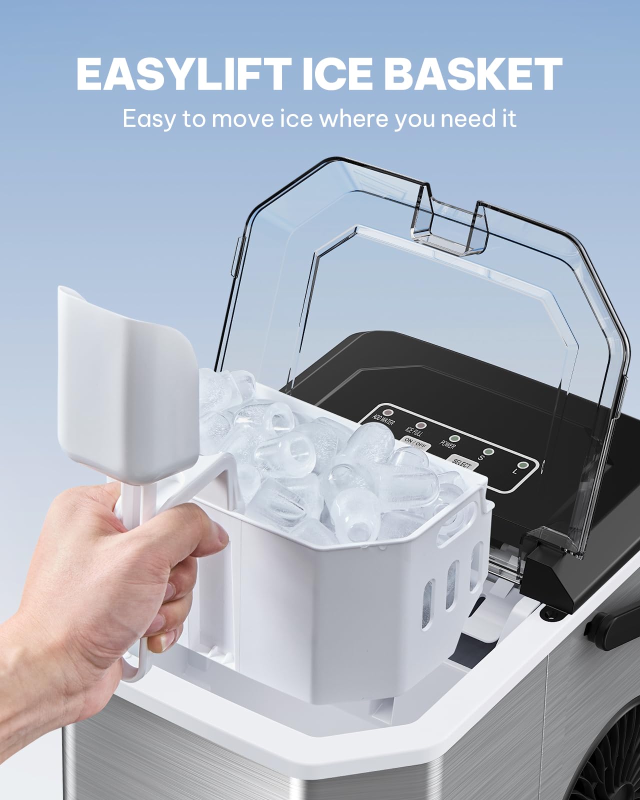 Silonn Ice Cube Machine with Handle Ice Cube Basket - Portable & Self-Cleaning, Mini Ice Maker 9 Ice Cubes/6 Min. 12 KG/Day, Simply Remove Ice Cubes and Use Anywhere - SLIM21T-E