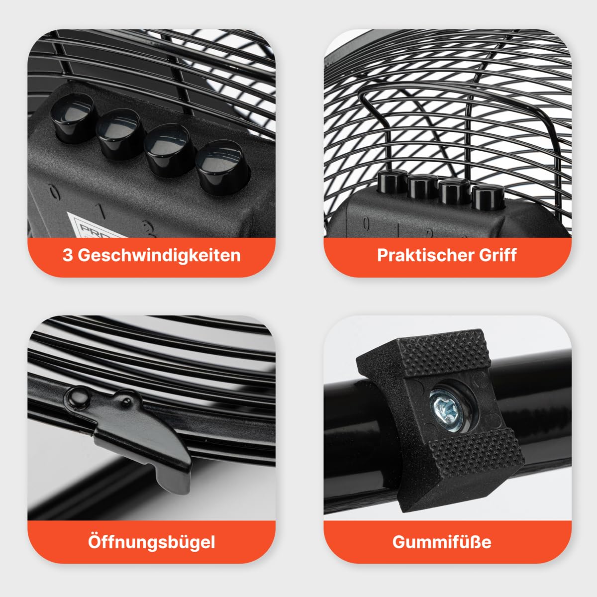 ProfiCare® XL wind machine with 45 cm Ø | Fan adjustable angle | Floor fan 3 levels | Quiet metal fan | Air cooler | Standing fan | Space cooler | PC-VL 3066 WM black - 330661