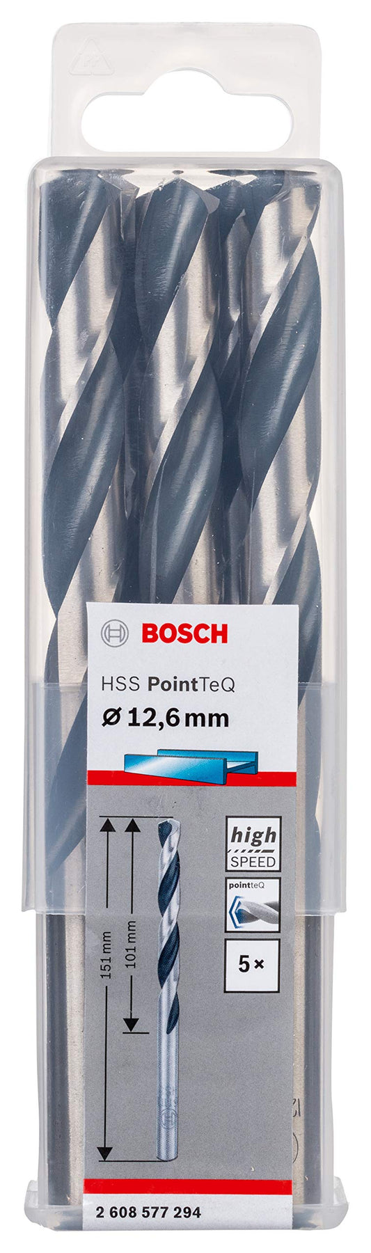 Bosch Professional 5 Piece HSS Twist Drill Bit PointTeQ (for Metal, 12.6 x 101 x 151 mm, Drill Driver Accessory) - 2608577294