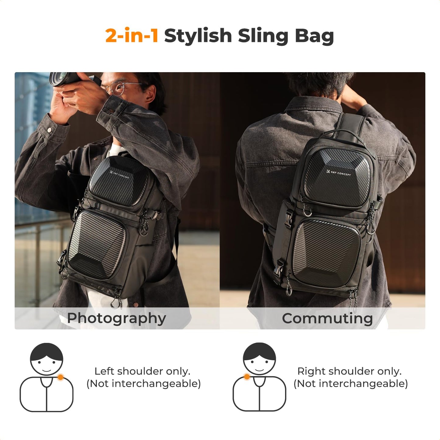 K&F CONCEPT Camera Shoulder Bag, Waterproof Camera Bag, Photography Daily Travel Camera Bag, Bags Photographer Photo Backpack (Black Hard Shell) - KF13.176