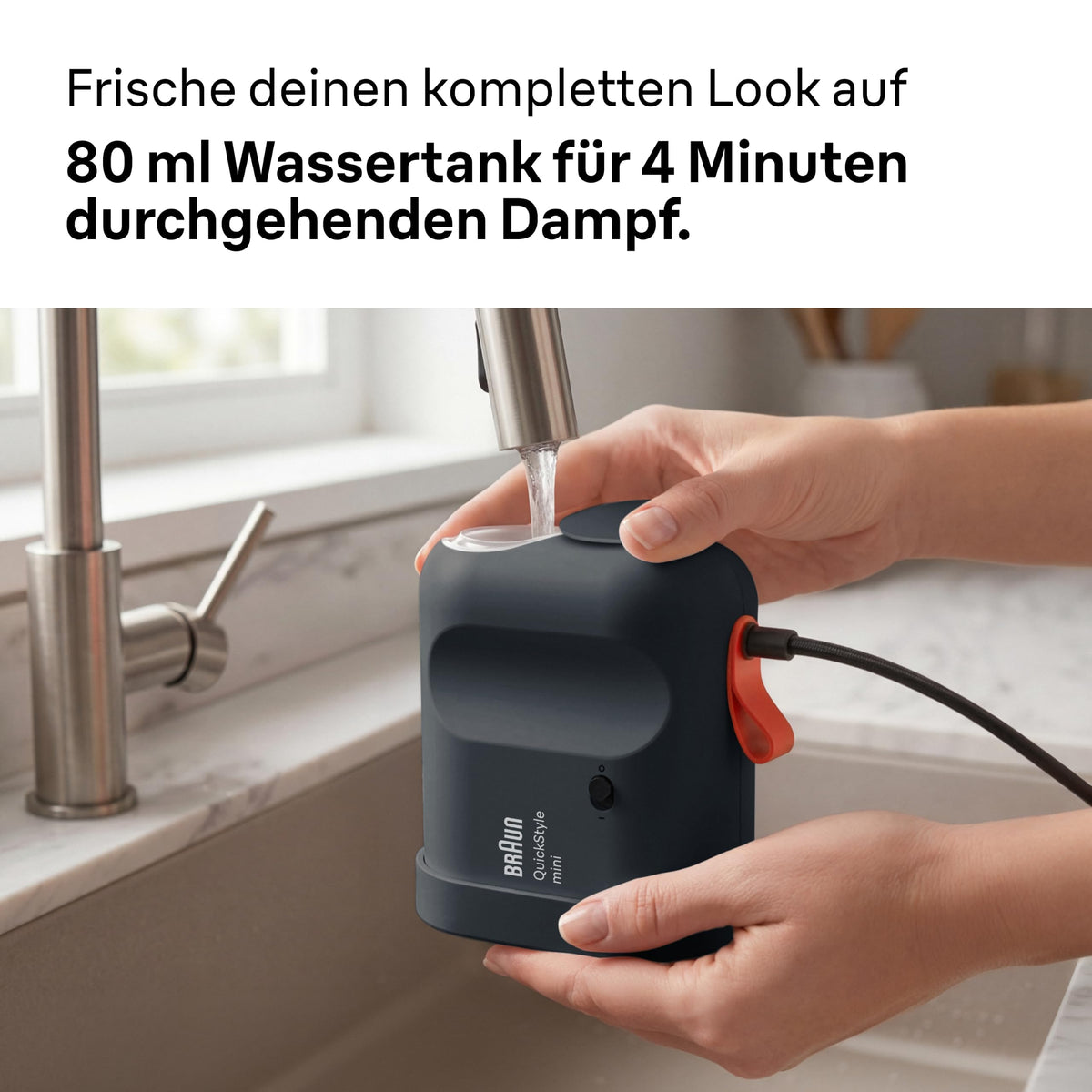 Braun QuickStyle mini - Fier de călcat cu aburi, până la 20 g/min putere de abur, Negru - GS1071BK