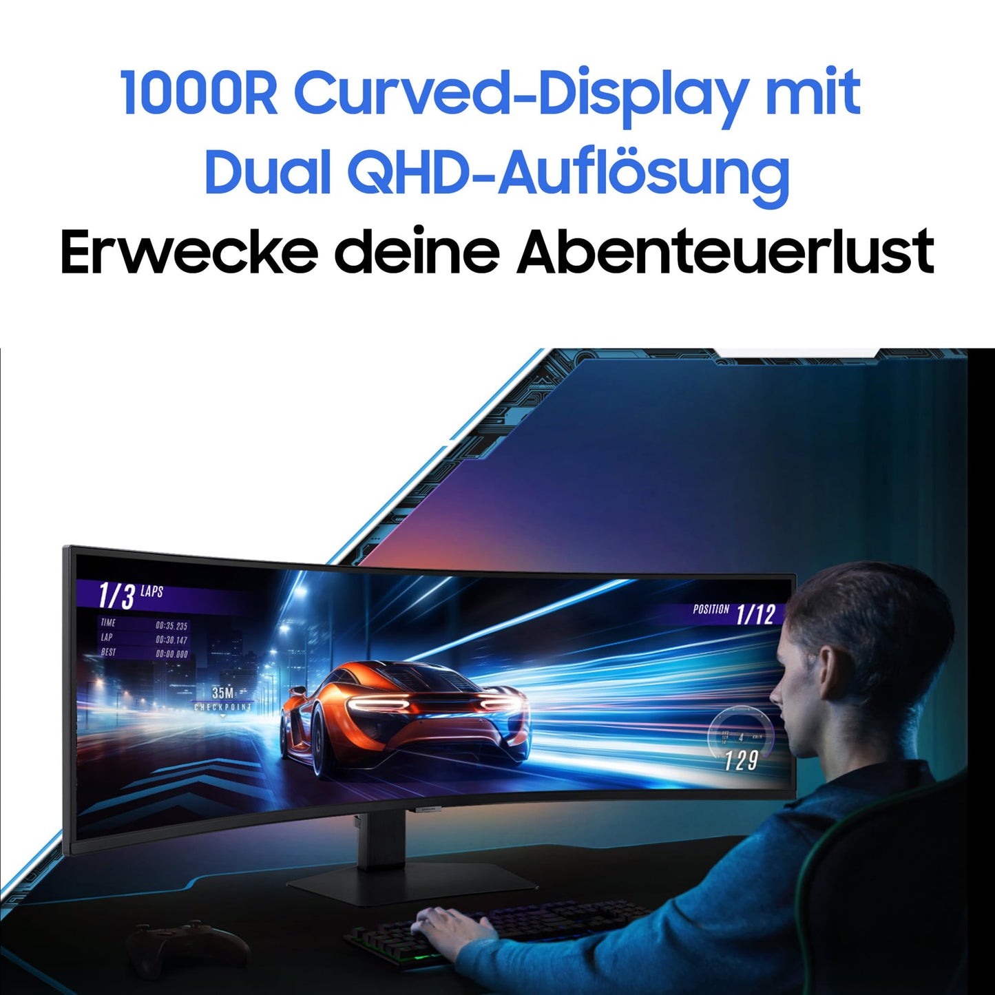Samsung Odyssey G95C Curved Gaming Monitor, 49 inch, VA panel, 5,120 x 1,440 pixels, VESA DisplayHDR 1,000, HDR10+ Gaming, Freesync Premium Pro, refresh rate 240 Hz, response time 1 ms (G/G) - LS49CG954EUXEN