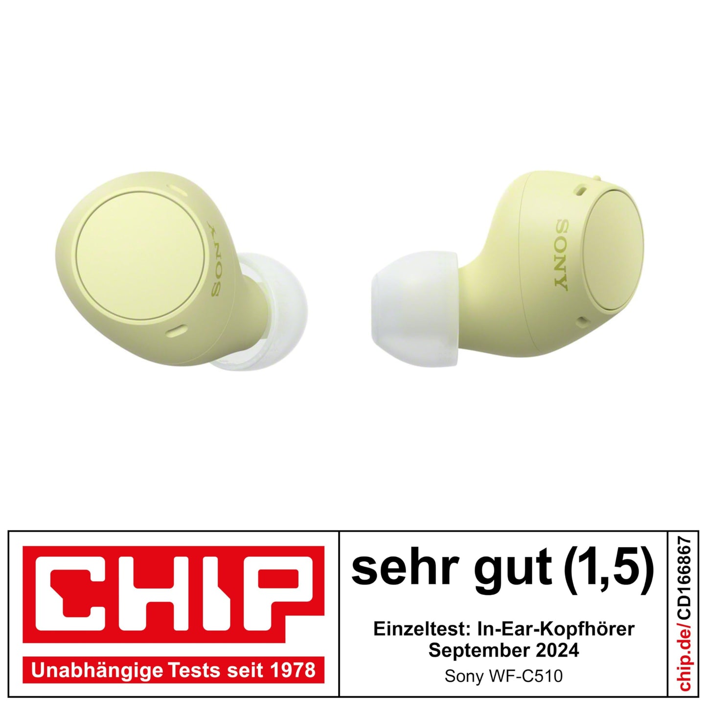 Sony WF-C510 Truly Wireless Headphones - Small, lightweight Bluetooth in-ear headphones with multipoint connection, ambient sound, IPX4 rating, Spotify Tap, Quick Charge, 22 HR battery, iOS & Android - yellow - WFC510Y.CE7