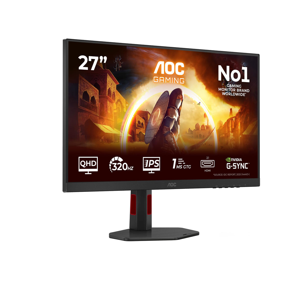 AOC Q27G4SRU Monitor de gaming de 27 inch WQHD cu hub USB, 320Hz, panou Fast IPS, 1ms GtG, HDR400, compatibil G-Sync, ajustare pe înălțime, difuzoare, (2560x1440 HDMI 2X 2.1 DP 1x 1.4) negru