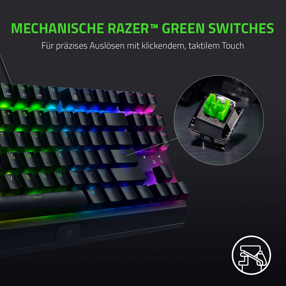 Razer BlackWidow V3 Tenkeyless (Green Switch) - Mechanical Gaming Keyboard without Numpad (Clicky Mechanical Switches, Compact, Fully Programmable Keys) QWERTY US Layout | Black - RZ03-03490100-R3M1