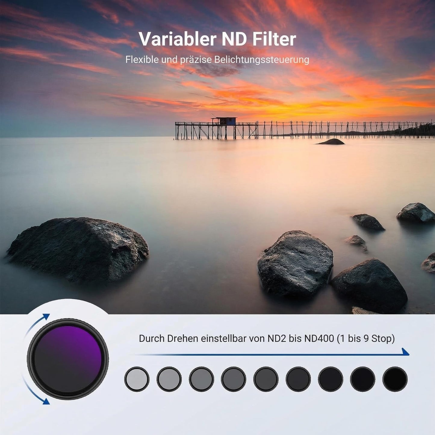 NEEWER 52 mm variable ND + CPL + UV filter set, pack of 3, multi-coated gray filter (ND2-400) circular polarization filter camera lens polarizing filter, photo accessories with carrying case lens caps - NW
