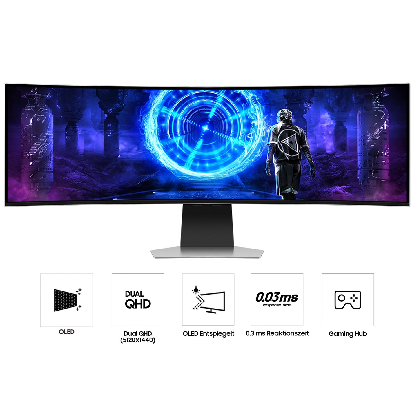 Samsung 49 inch Odyssey OLED G9 G95SD, DQHD (5,120 x 1,440), gaming monitor, PC screen, 240 Hz, OLED glare free, 0.03 ms response time, gaming hub, LS49DG954SUXEN