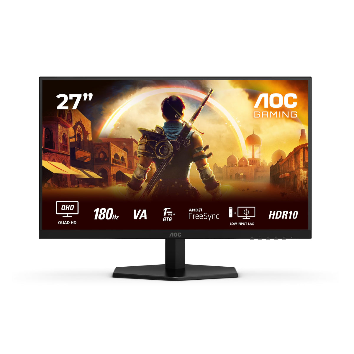 AOC Q27G42XNE 27-inch WQHD Gaming Monitor, 180Hz, Fast VA Panel, 1ms GtG, HDR10, FreeSync, Speakers, (2560x1440 HDMI 2X 2.0) Black