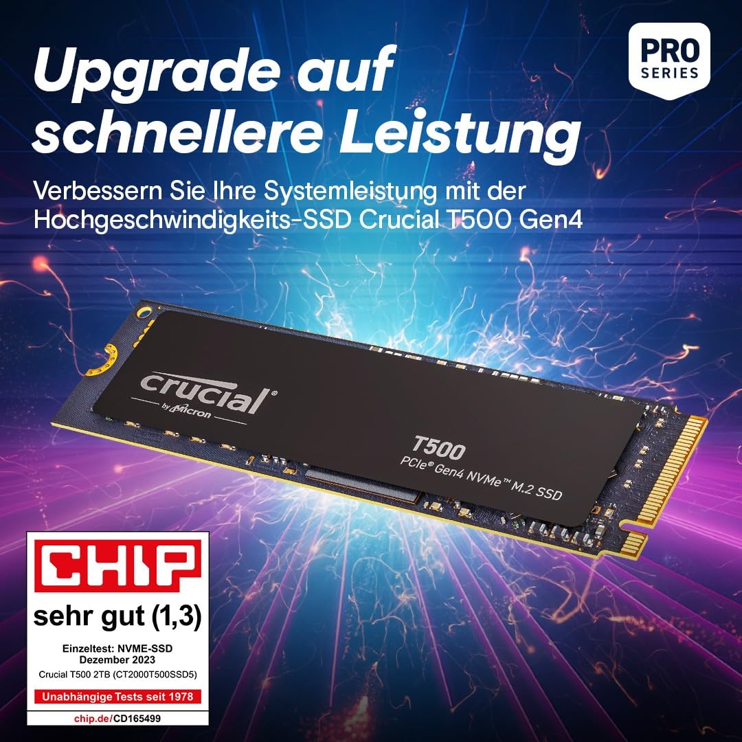 Crucial T500 SSD 1TB PCIe Gen4 NVMe M.2 Hard Disk Intern, până la 7300 MB/s, TLC NAND, compatibil cu laptopuri și desktopuri, Microsoft DirectStorage - CT1000T500SSD8