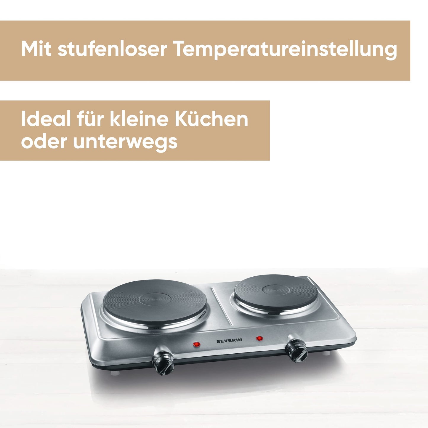 SEVERIN double hotplate for kitchen, office or camping, small hotplate with stepless temperature adjustment, camping stove for two pots, stainless steel, 2,500 W, DK 1014, white