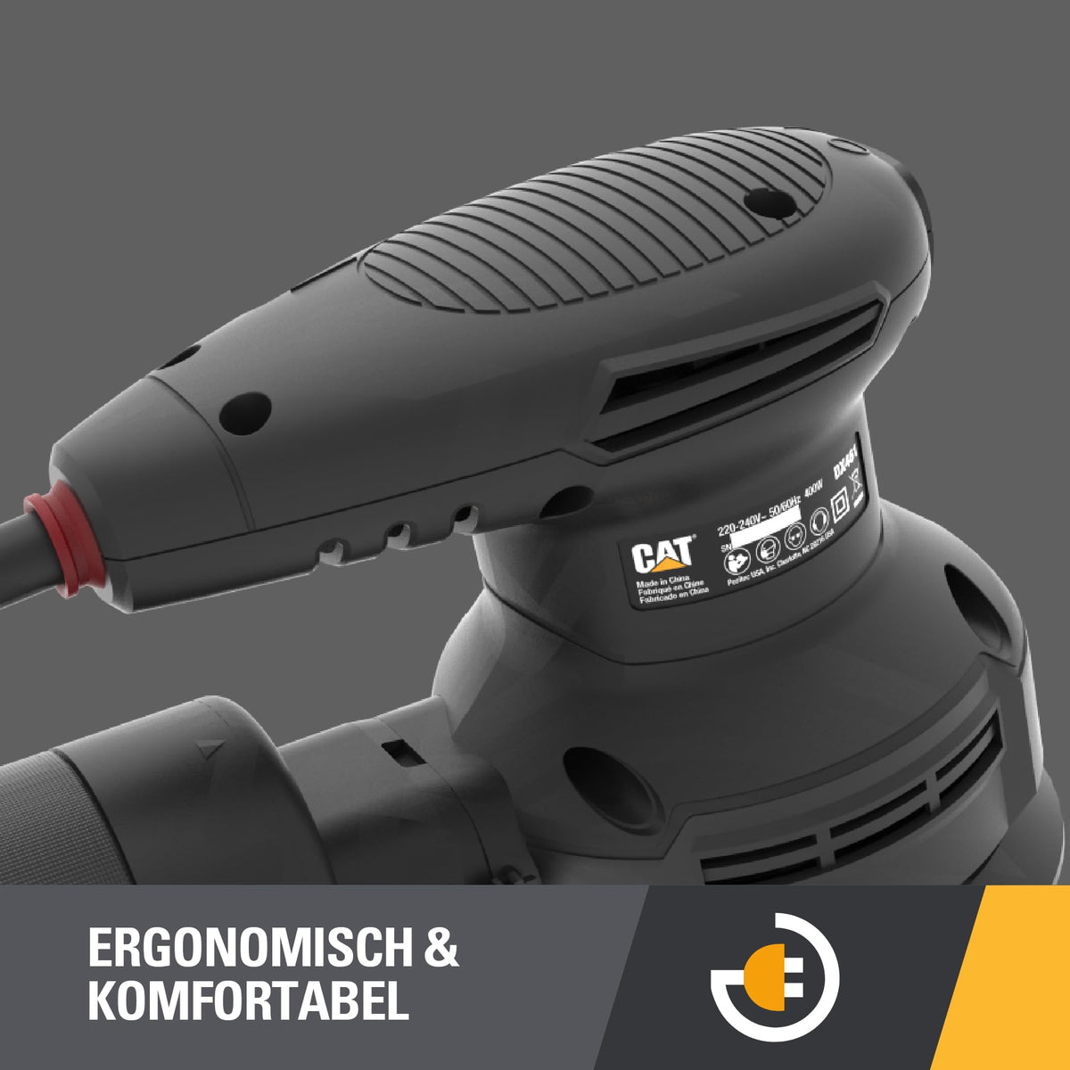 CAT DX461 Exzenterschleifer de 125 mm, 400W, 5000–14000 U/min, Ø2,5 mm, (inclusiv cutie de praf Zyklon, viteză variabilă și sistem de aspirare a prafului)