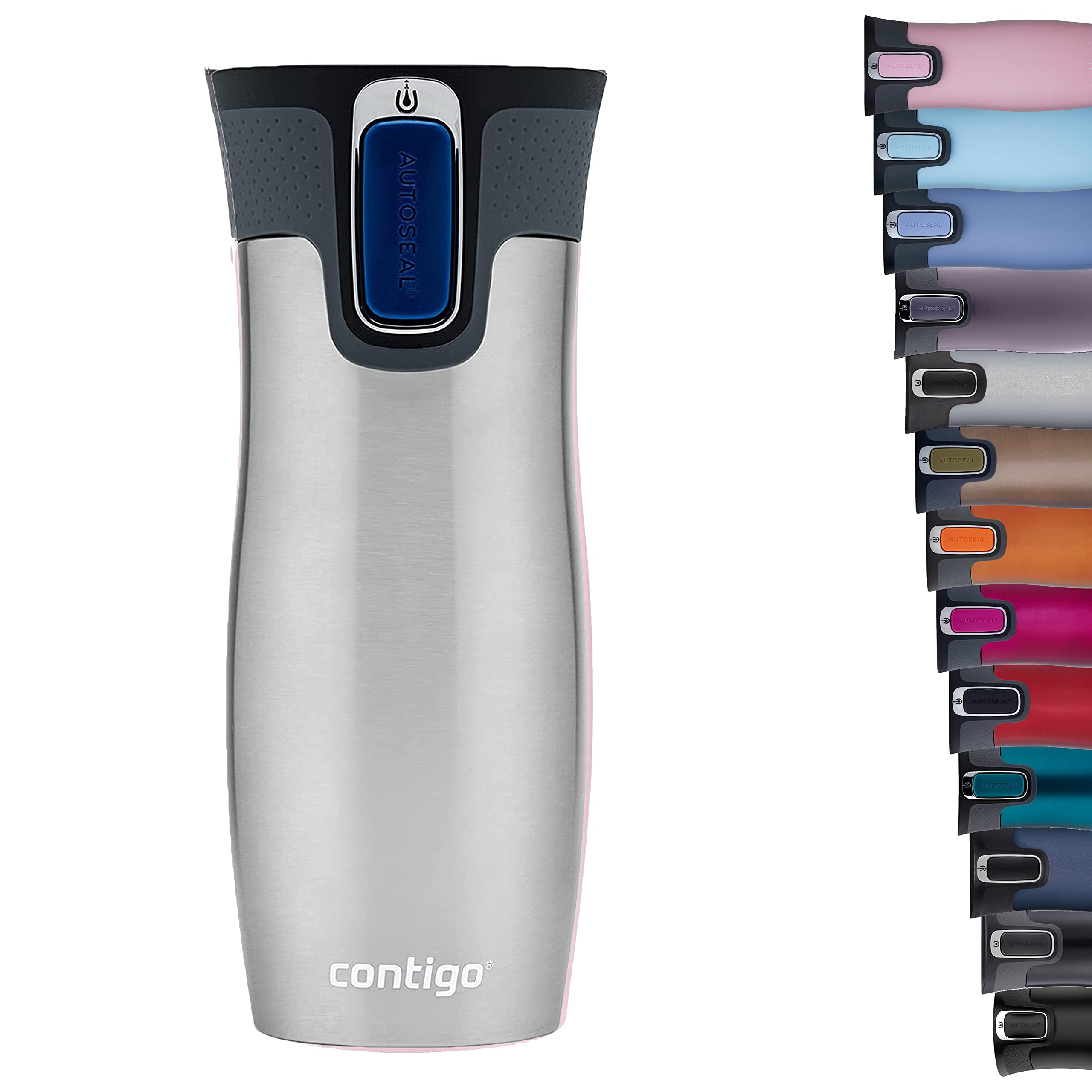 Contigo thermo mug West Loop Autoseal, stainless steel insulated mug, travel mug, coffee mug to go, leak-proof, 100% leak-proof, keeps hot for up to 5 hours/cold for 12 hours, 470 ml, BPA free, stainless steel - 2095832