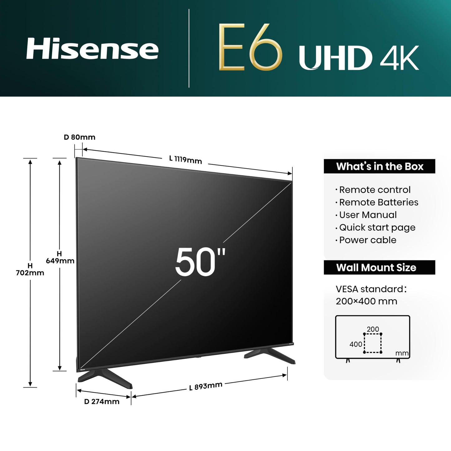 Hisense 50E6NT 127cm (50 inch) TV