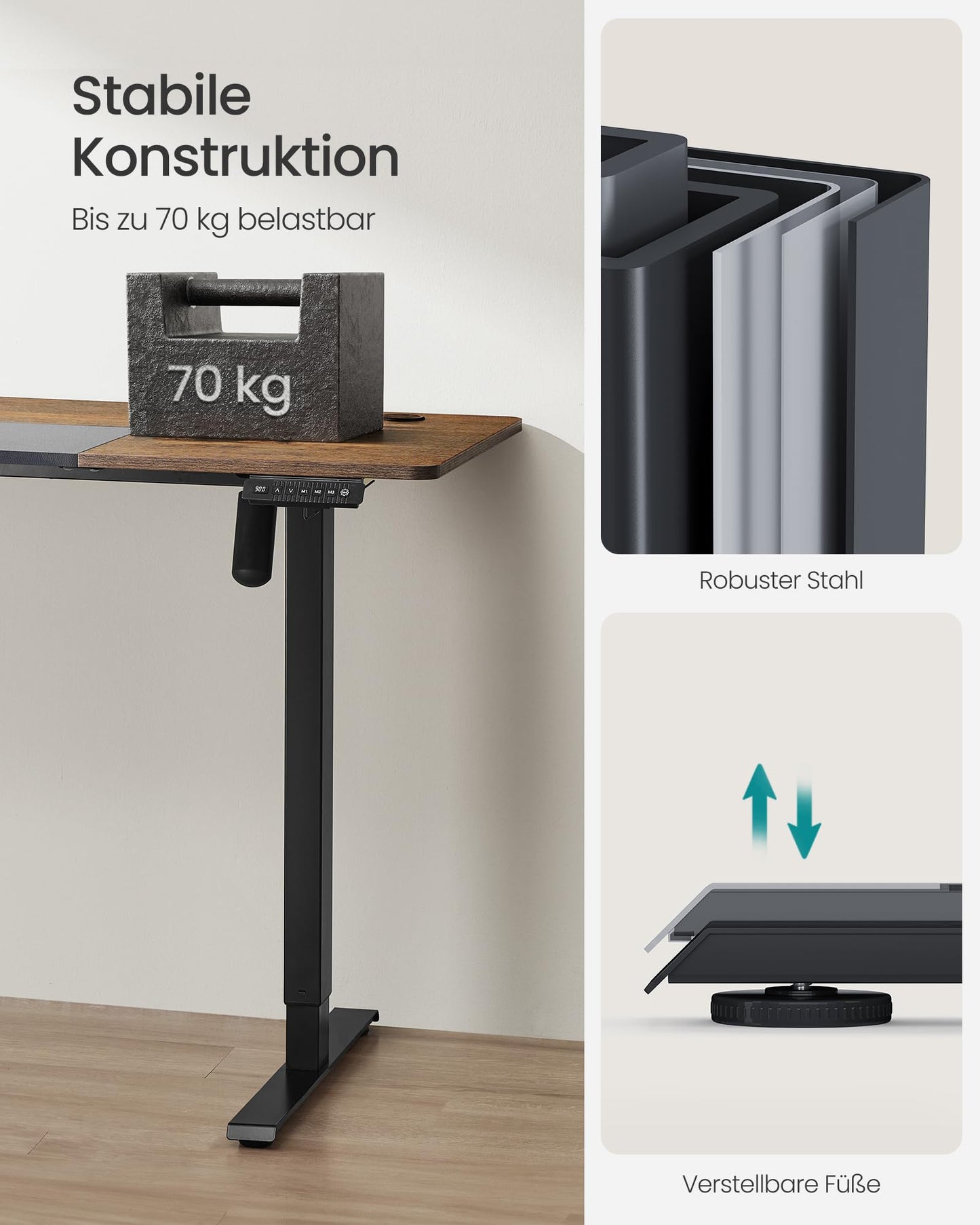 SONGMICS Electric height-adjustable desk, 140 x 60 cm, infinitely adjustable, memory function with 4 heights, vintage brown-ink black LSD016X01