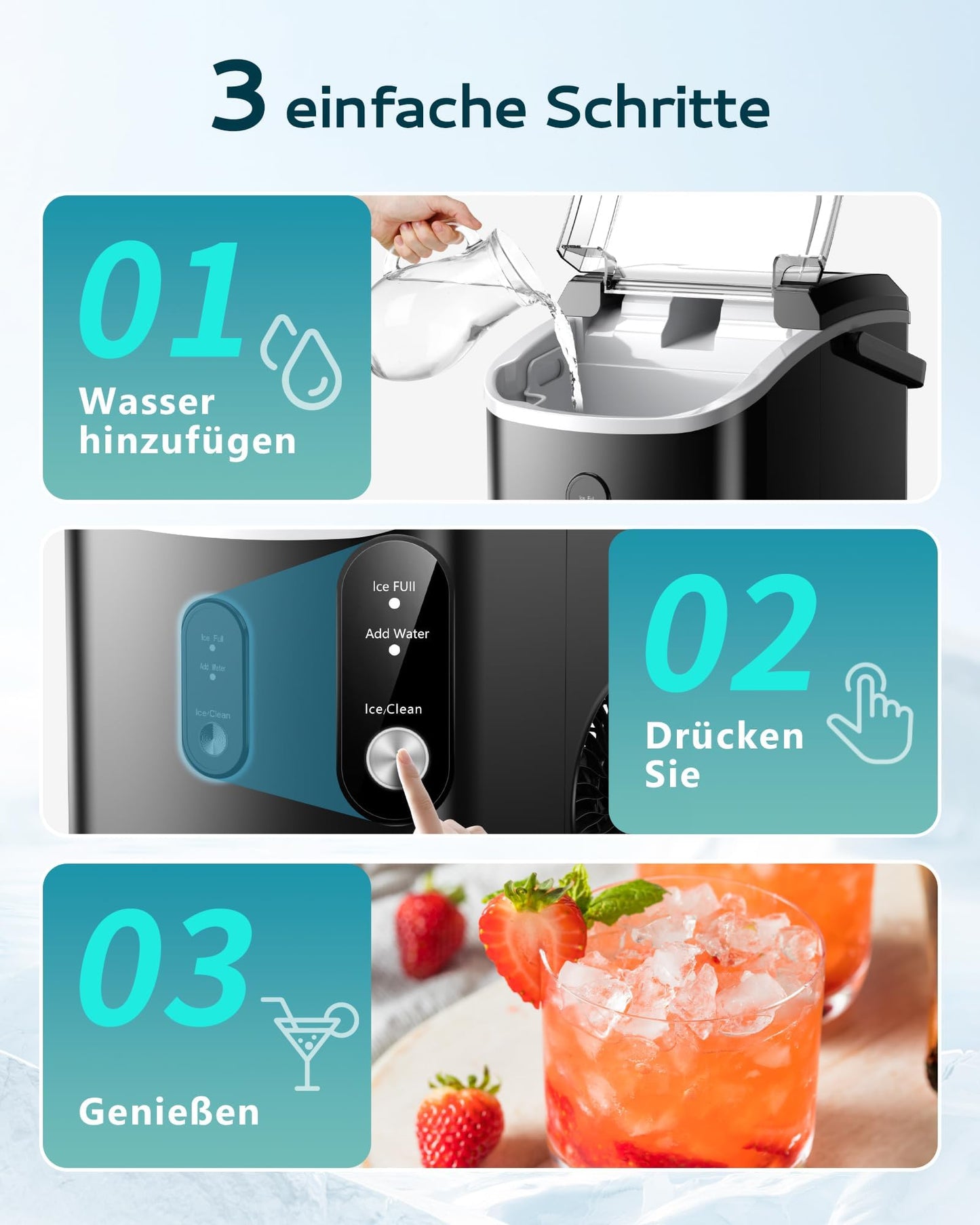 EUHOMY Ice Cube Machine, 15kg/24h, Production in 6 Minutes, Crushed Ice Maker, Nuggets Ice, Automatic Cleaning, 120W Table Ice Cube Machine, Infrared Sensor, Energy Efficient, Black - B0CSYGQPW2