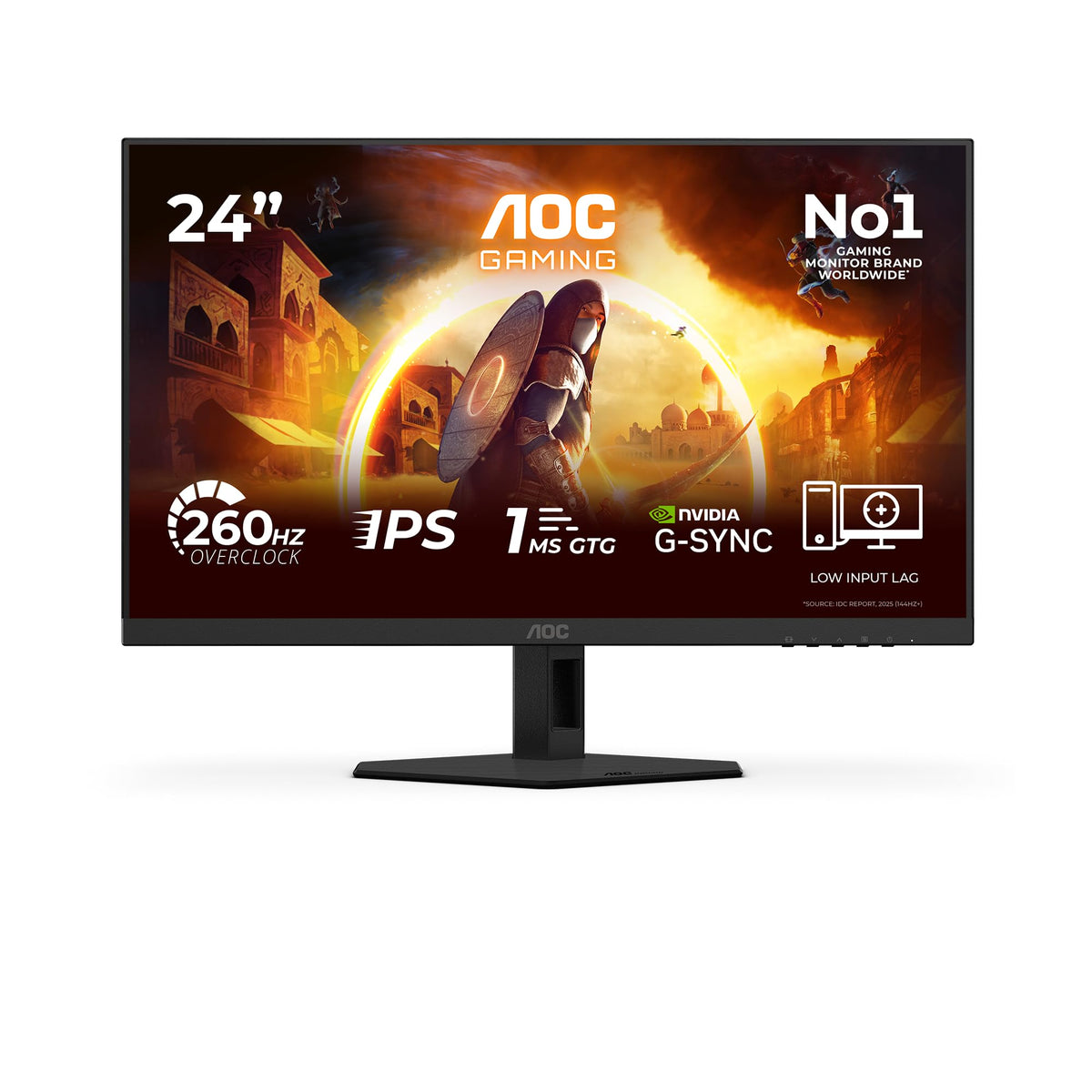 AOC 24G4ZREP 24 Inch FHD Gaming Monitor, 260Hz, Fast IPS Panel, 1ms GtG, Adaptive Sync, HDR10, G-Sync Compatible (1920x1080 HDMI 2X 2.0 DP 1x 1.4) Black