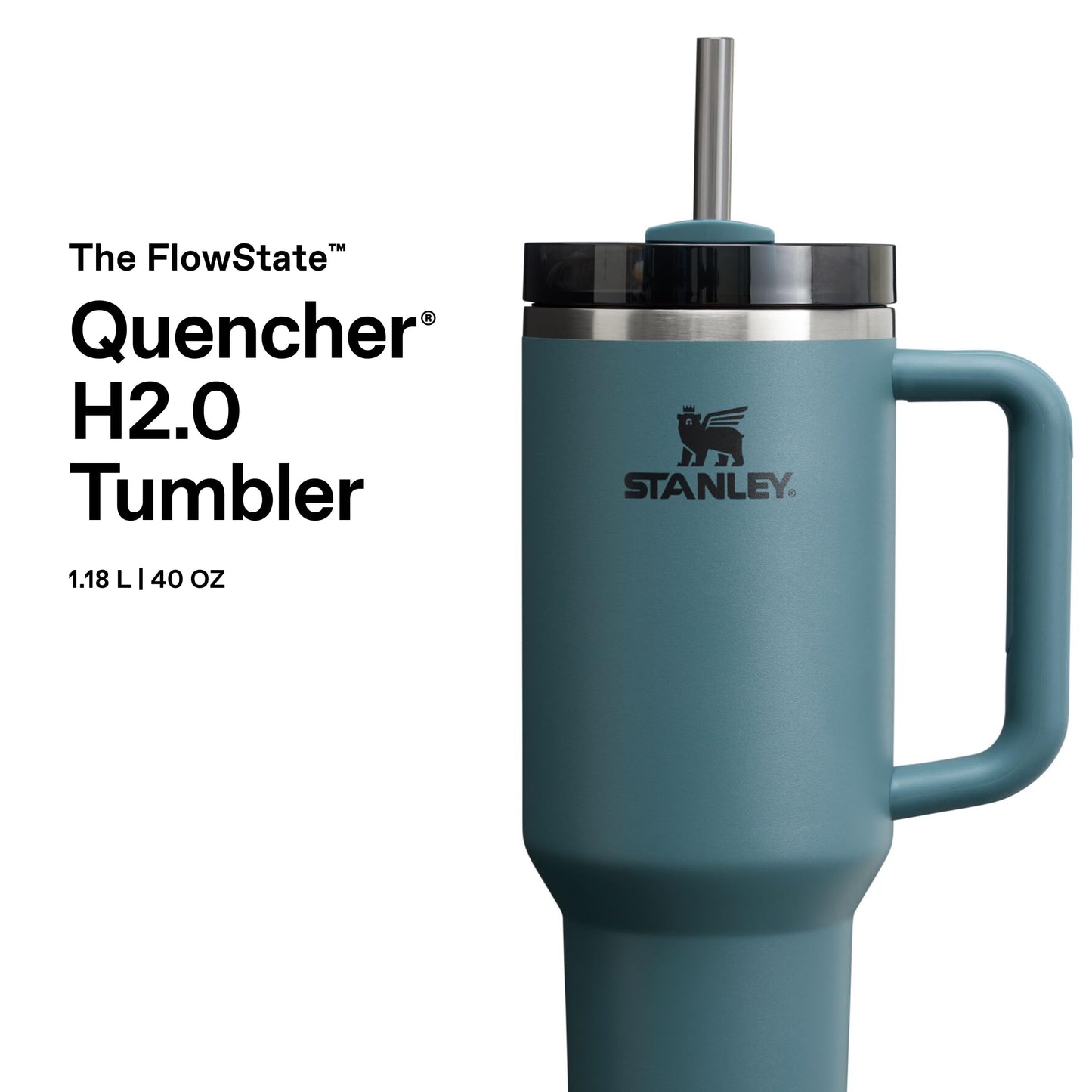 STANLEY 1913 Quencher H2.0 Flowstate Drinking Bottle with Straw 1.2L - Thermo Mug Cools Up to 11 Hours, 48 Ice Cooled - Dishwasher Safe - Thermos Bottle BPA Free Stainless Steel - Blue Spruce - 100000144046